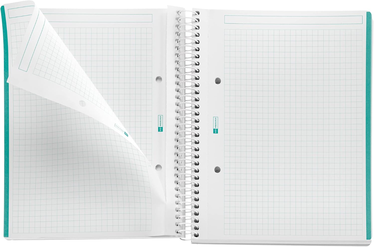 Miquelrius - A5 100 5mm Grid Sheets 90g Paper 2 Holes Hardboard Notebook - Turquoise