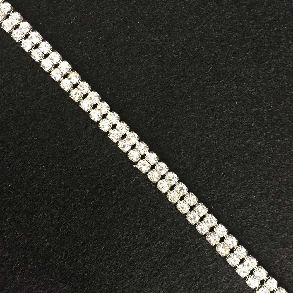 Crystal Rhinestone Close Chain SS16 Clear Rhinestone 1 Yard 2-Row Silver for DIY Decoration