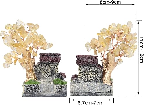 Miniatura 2 de rockcloud Mini azulejo interior árbol casa paisaje citrino cristal dinero árbol Feng Shui bonsái adorno decoración del hogar