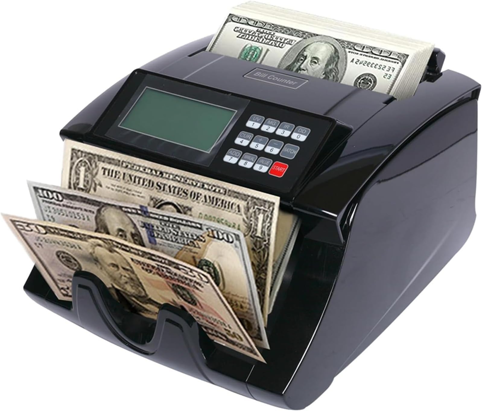 Bill Counter Machine, Automatic Multi-Currency Cash Banknote Money Bill Counter with UV/MG/IR Counterfeit Detection, Cash Counting Machine with LCD Display & Various Modes
