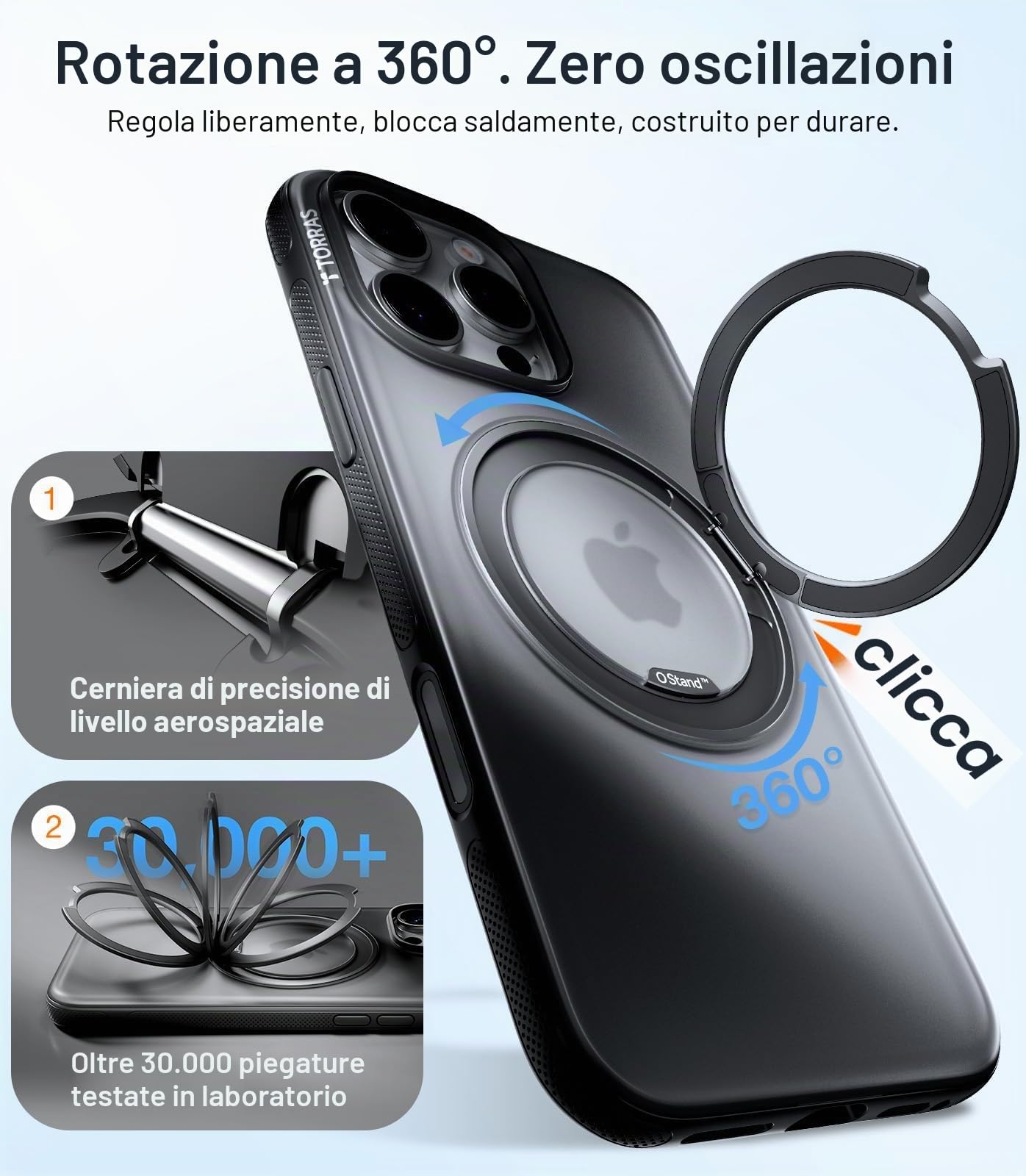 TORRAS Custodia Ostand R Fitness a 360° per iPhone 16 per MagSafe [supporto flessibile e n. 1 forza magnetica e protezione militare certificata] Custodia per iPhone 16 Case Nero