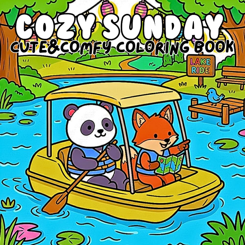 Cozy Sunday Cute & Comfy Coloring Book: Bold and Easy Simple Scenes for Relaxation and Stress Relief