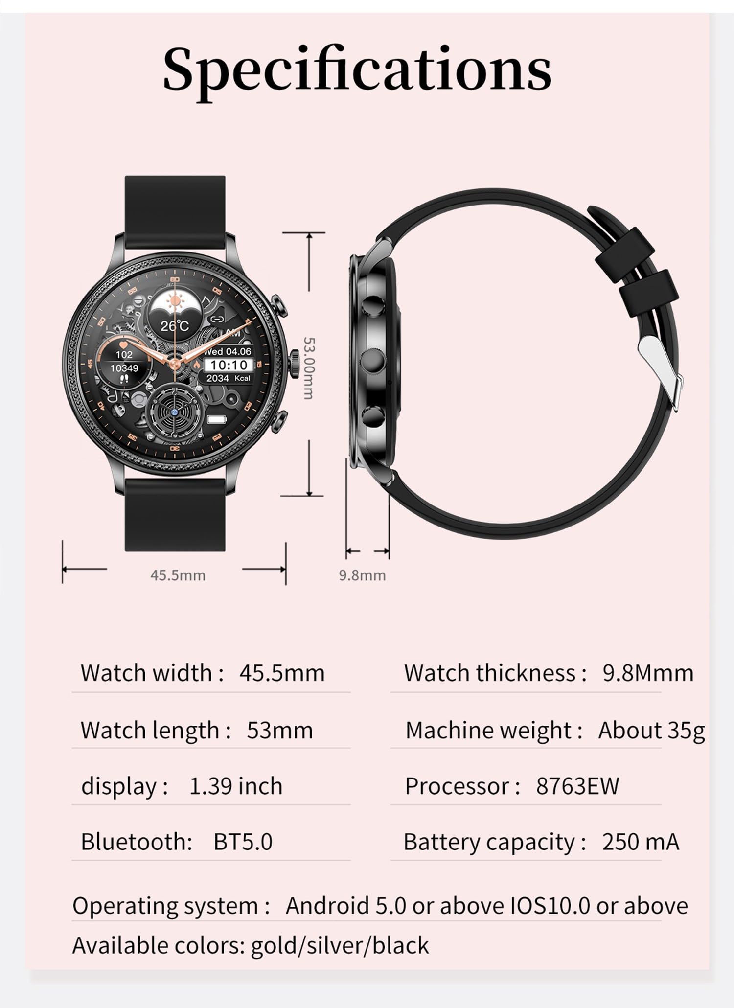 Reloj inteligente, pulsera de reloj inteligente para hombres y mujeres, contestar/hacer llamadas, reloj de fitness de 1.38 pulgadas, rastreador deportivo con monitor de frecuencia