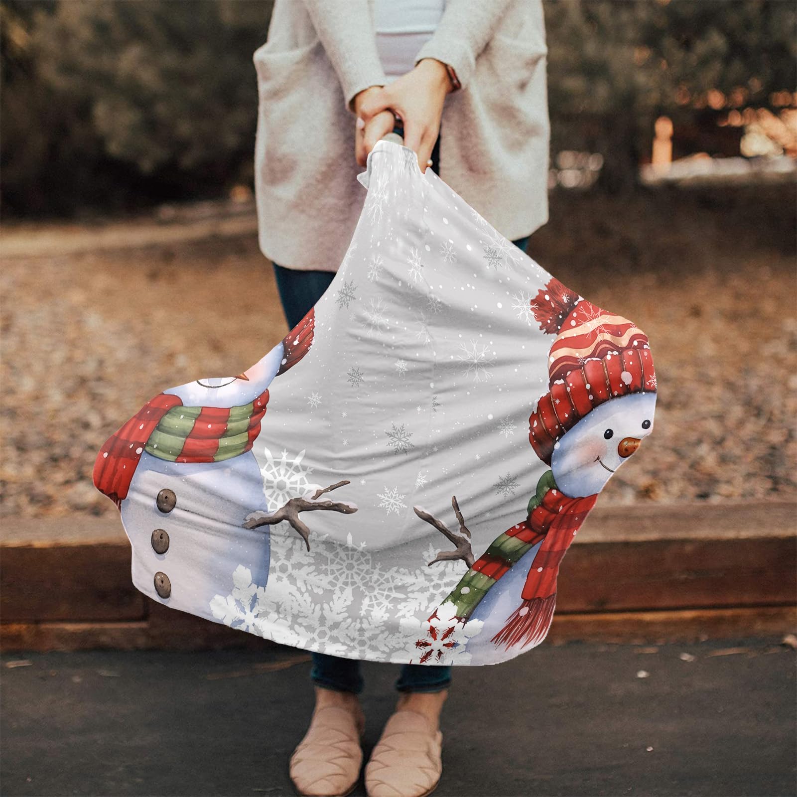 Nursing Cover for Breastfeeding Scarf, Christmas Winter Snowman Snowflake Grey Baby Car Covers Super Soft Multi Use for Canopy Shopping Cart Cover Blanket Stroller Cover