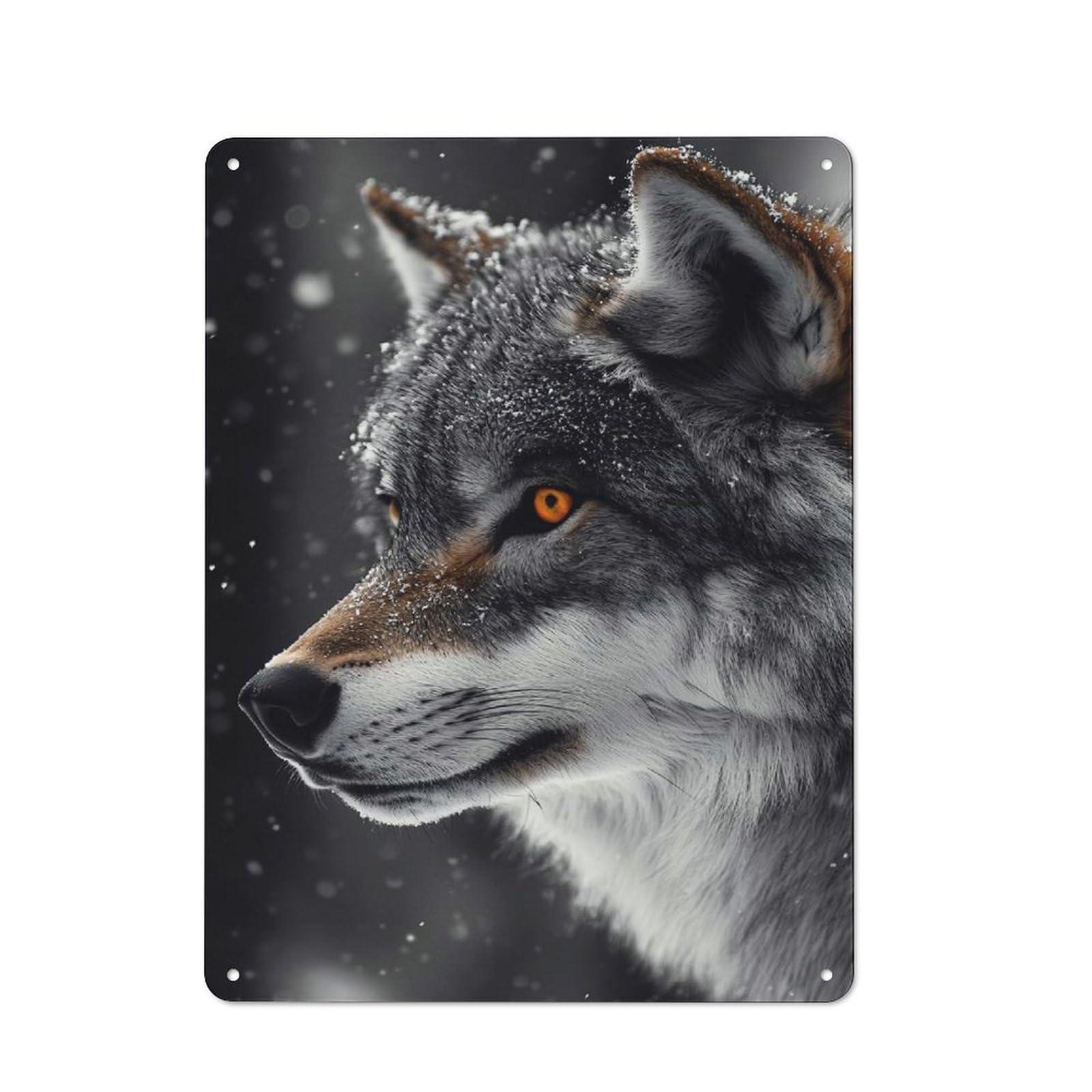 Wolf Profile in Winter Snow Vintage Tin Sign 40x30cm, Rustic Bistro Wall Plaque for Coffee Bar, Kitchen, Bistro Or Tea Corner
