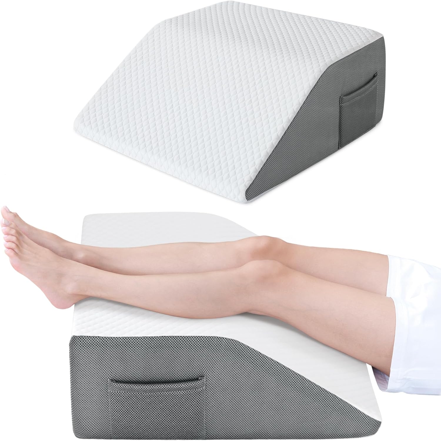 Cozymaker 10" Leg Elevation Pillows for Swelling, Cooling Gel Memory Foam Wedge Pillows for After Surgery, Sciatica Back Knee Hip Ankles Pain Relief, Leg Pillows for Sleeping Flat Top 10" Height