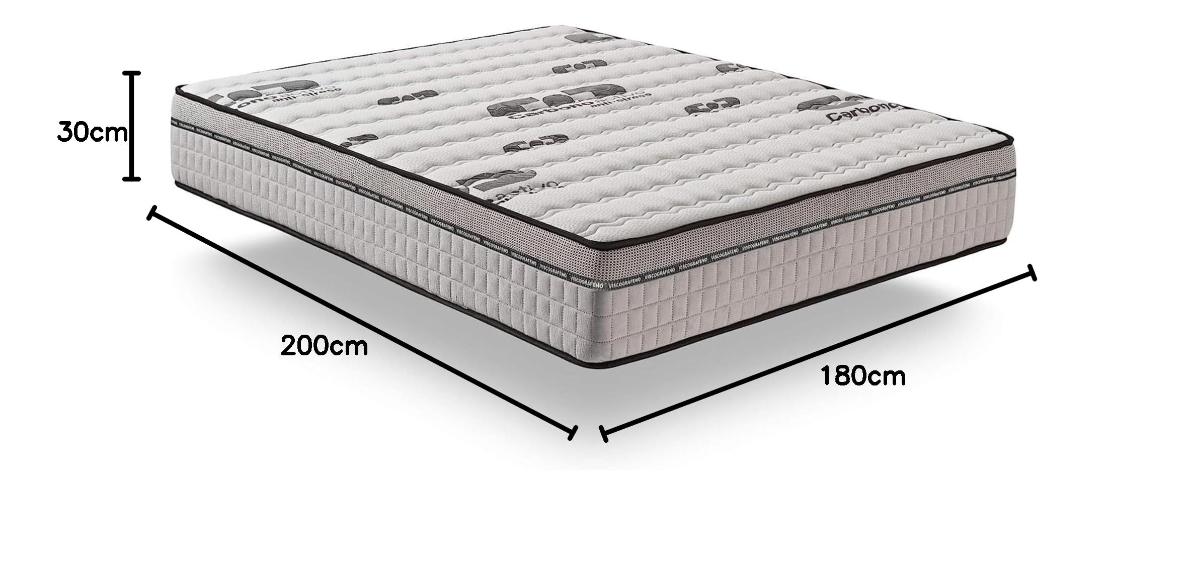 Naturalex - Matratze 180x200 cm Carbone Plus Taschenfederkernmatratze Härtegrad H3/H4 - Öko-Tex Zertifiziert - CarboTex 7 Zonen Matratze Höhe 30 cm - Made in EU