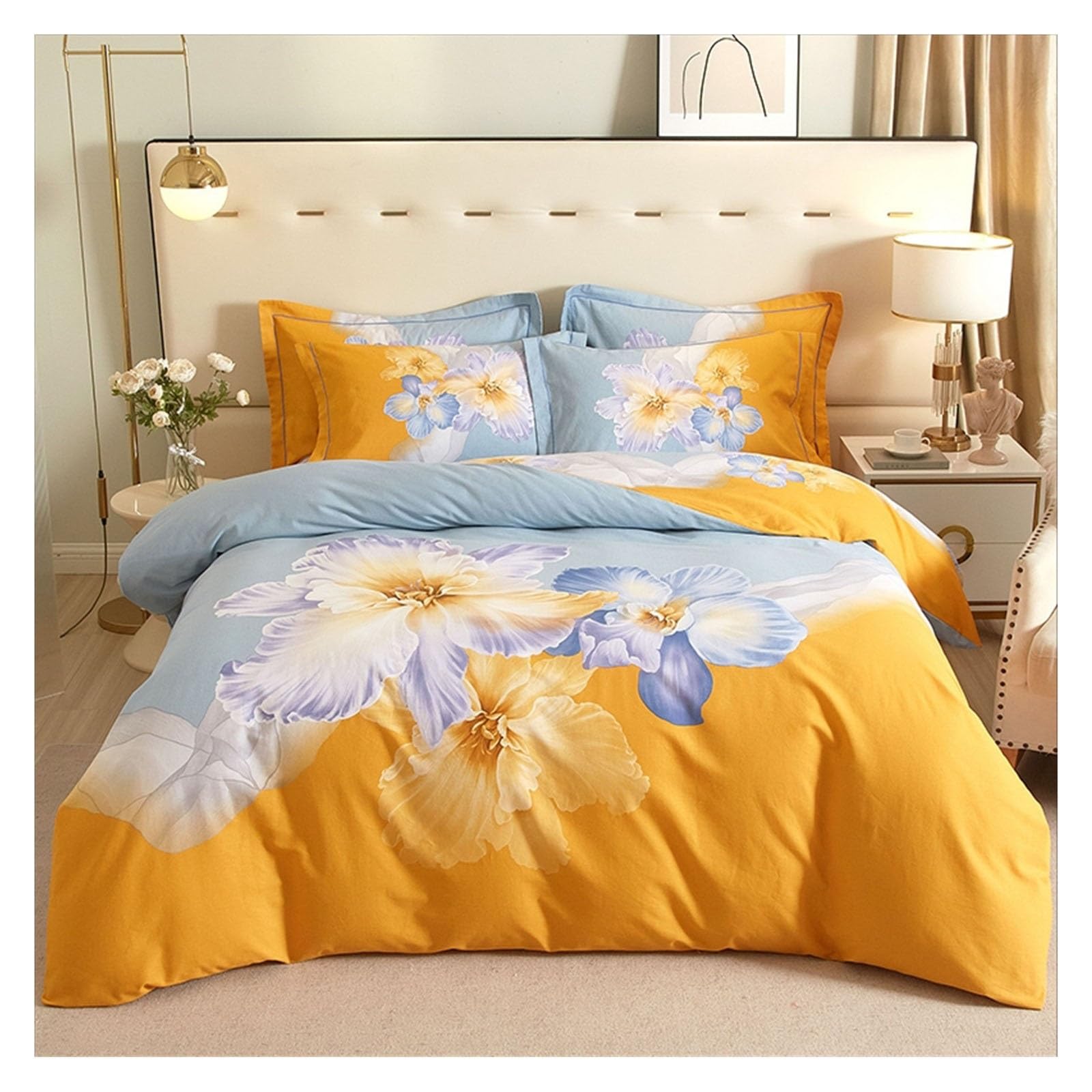 Housse de couette en coton motif jardin botanique orange avec fermeture éclair parure de lit