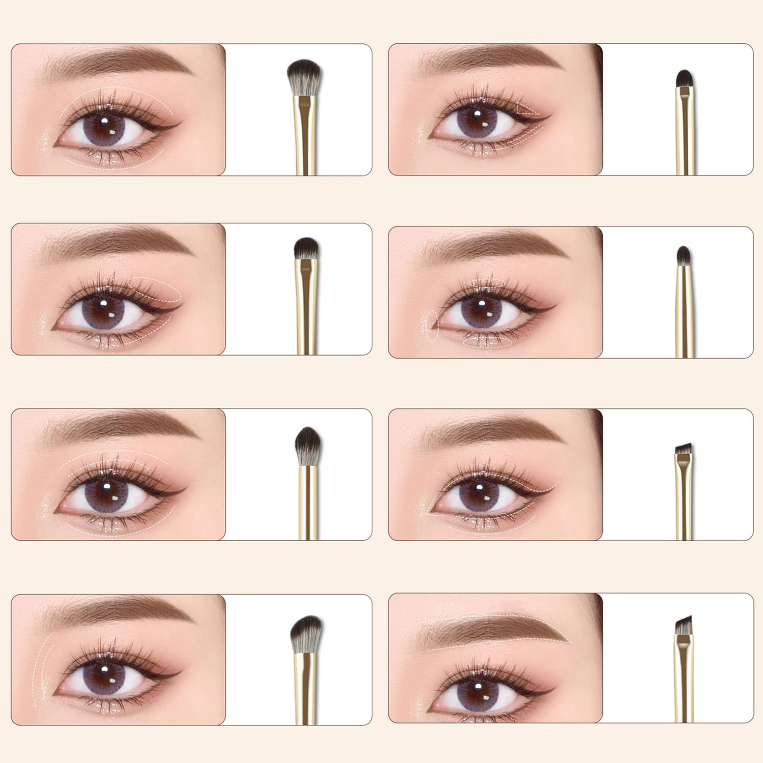 8 Pezzi Pennelli per Occhi, Pennelli Make Up Set, Pennelli Trucco con Trousse in Pelle PU, Pennello per Ombretto, Pennello per Sopracciglia, Pennello per Eyeliner, Pennello per Sfumatura