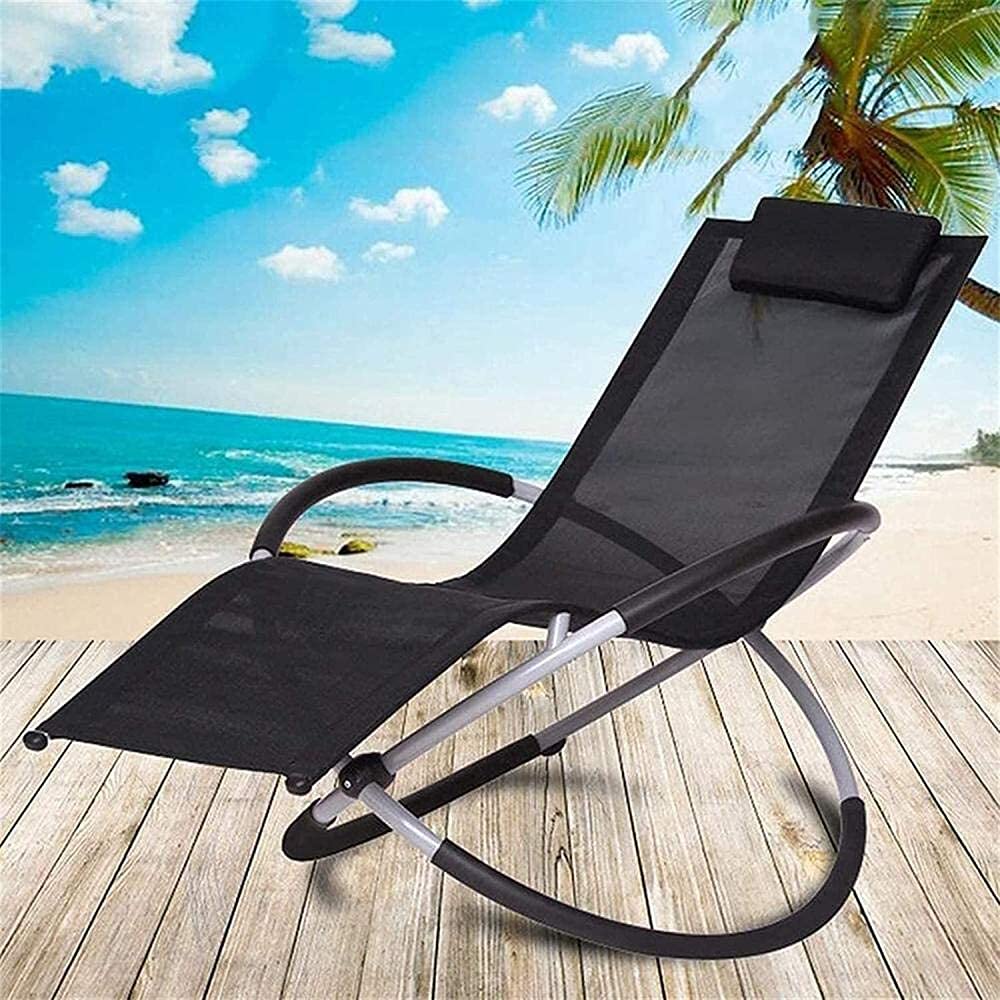 OVLIIYWZY Recliner Rocking Lounge Chair with Headrest Pillow Folding Orbital Zero Moon Rocker Lounger for Indoor Outdoor 180 Kg Capacity