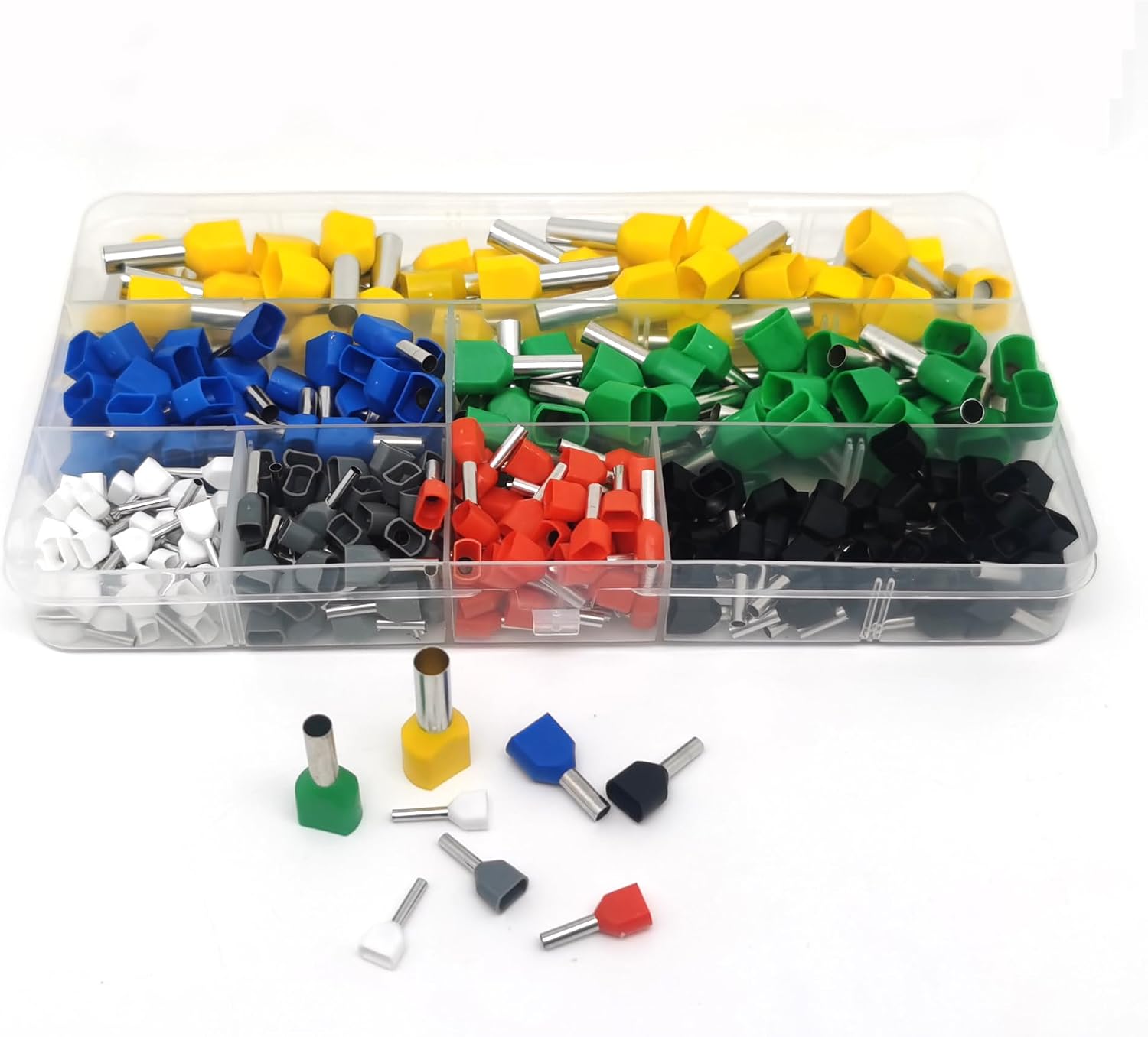 320/900PCS Boxed TE Double Wire Terminals， Insulated Electrical Wire Cord End Crimping Terminal Connector，(900PCS)