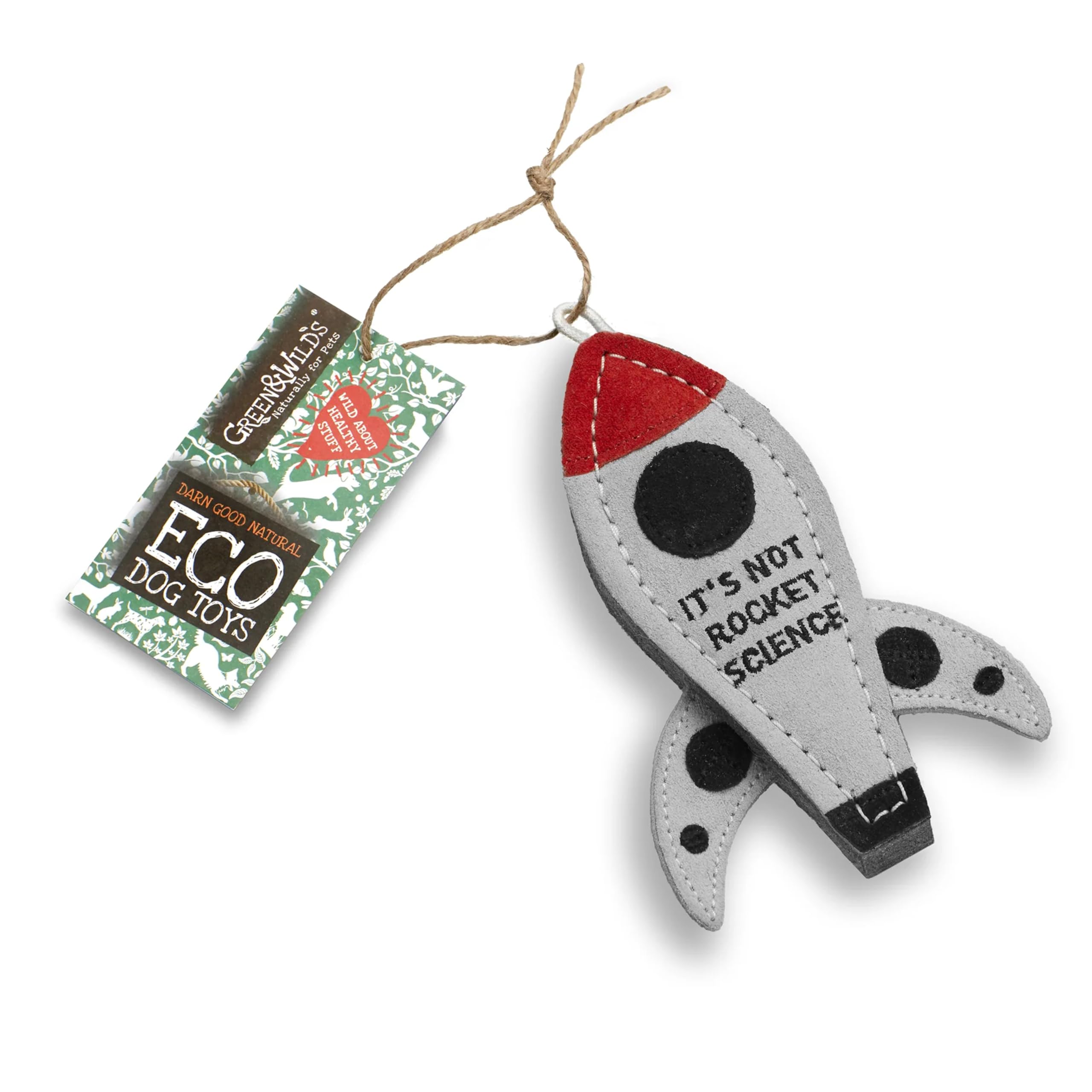 Green & Wilds Eco-Friendly Natural Dog Toy - It's Not Rocket Science Chew Toy For Dogs - Rocket Shaped Funny Puns Pet Toys