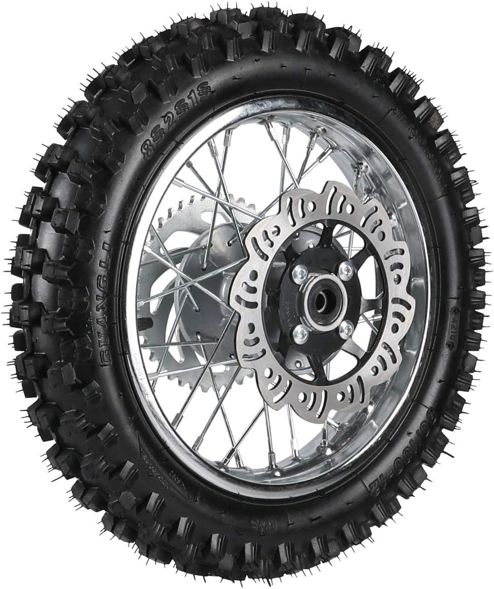 TDPRO 60/100-14(2.50-14) Front & 80/100-12(3.00-12) Rear Wheel Tire Rim With 12mm Bearing & Sprocket and Brake Disc Rotor Assembly for Dirt Pit Bike