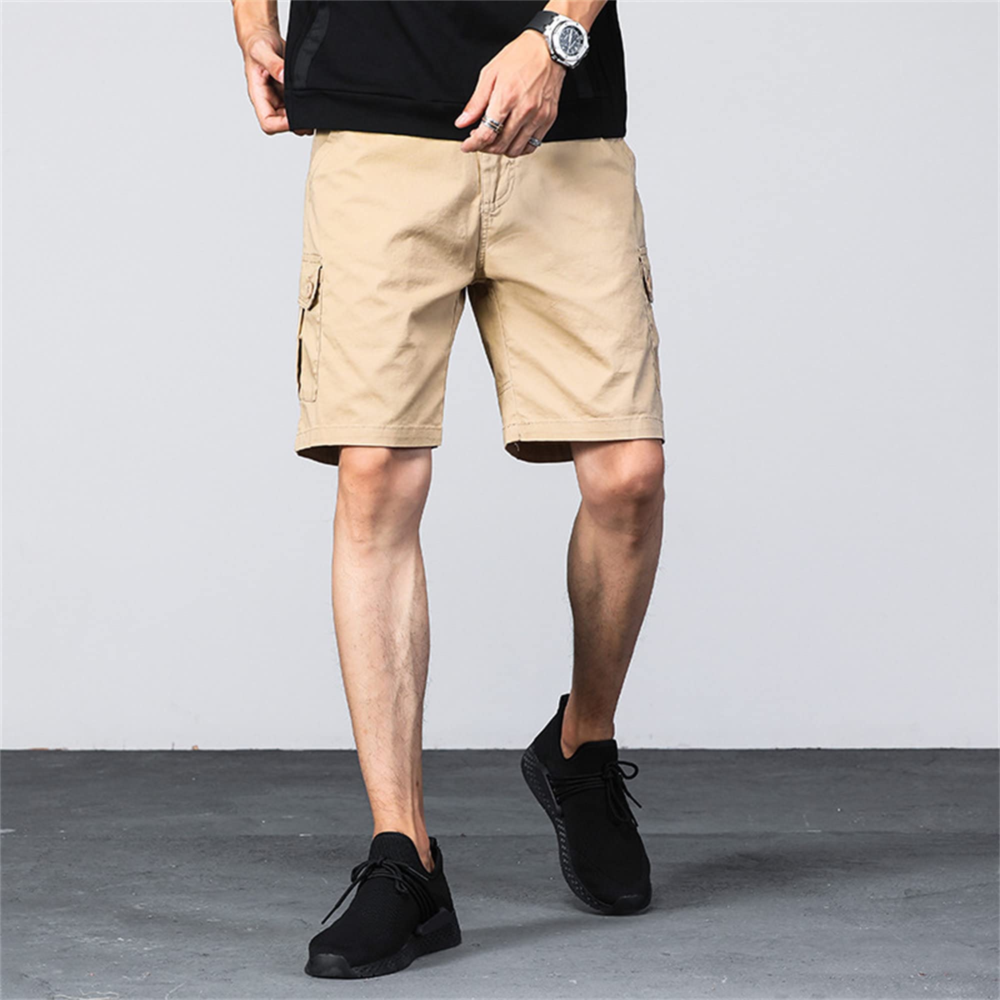 Men's Classic Cargo Stretch Short Relaxed Fit Outdoor Shorts Comfortable Pockets Work Short Pants (Khaki,5X-Large)