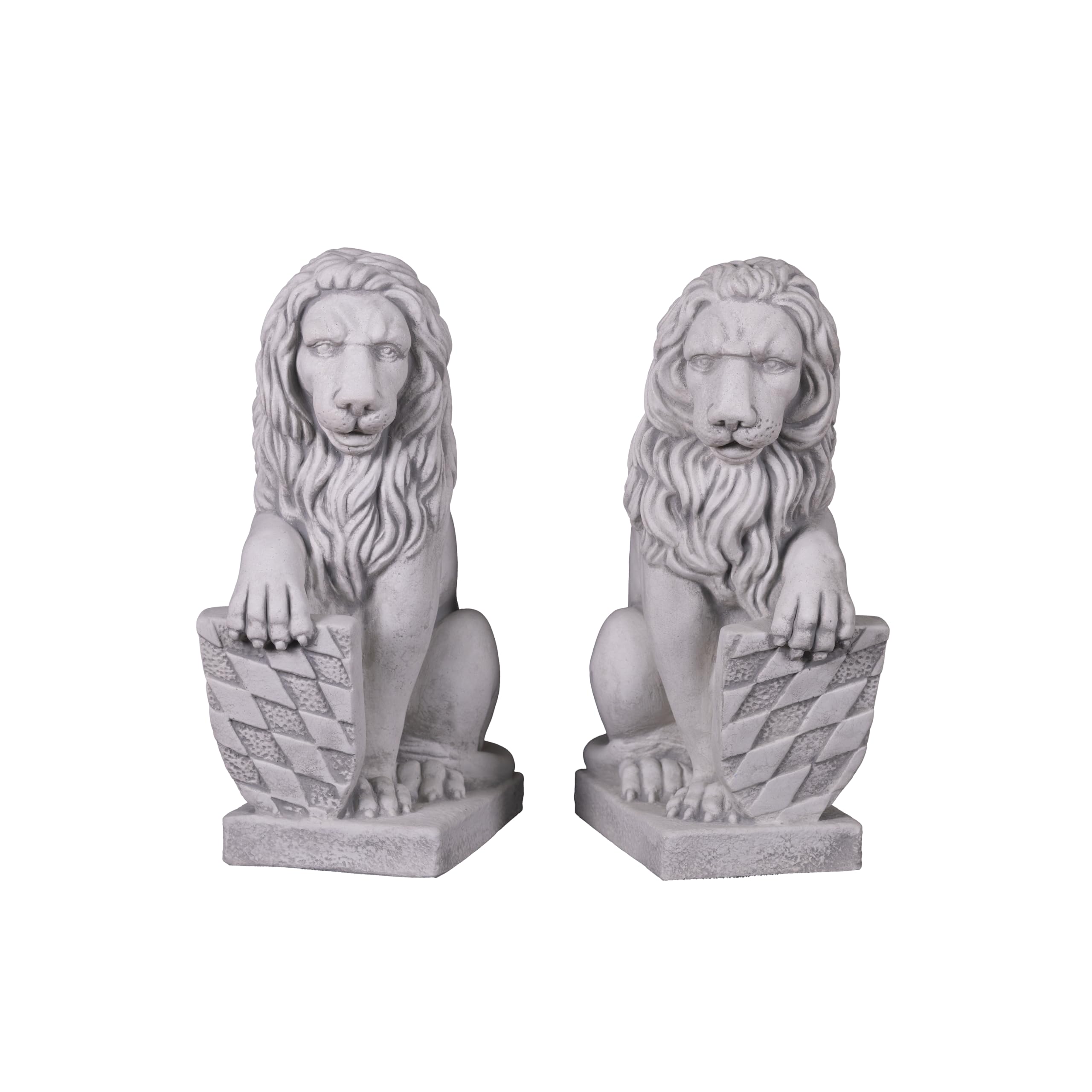 Gartendekoparadies.de Grey,White Statues Se Lions - Pair With Shield, Stone Figure, H. 40 Cm, 29 Kg, Grey, Frost-Proof Made Of Cast Stone For Outdoor Use