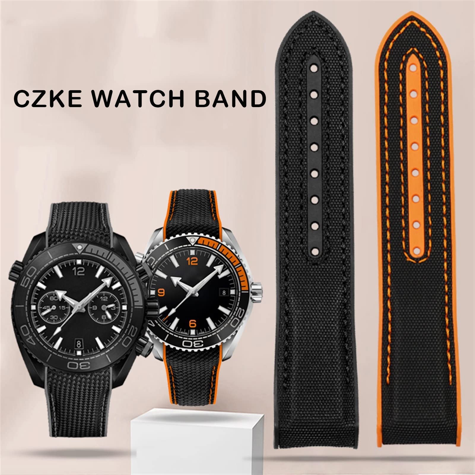 Grabación de reloj de goma de tela de color naranja negro de 20mm de 22mm para Omega Seamaster 300 herramientas de hebilla de banda oceánica