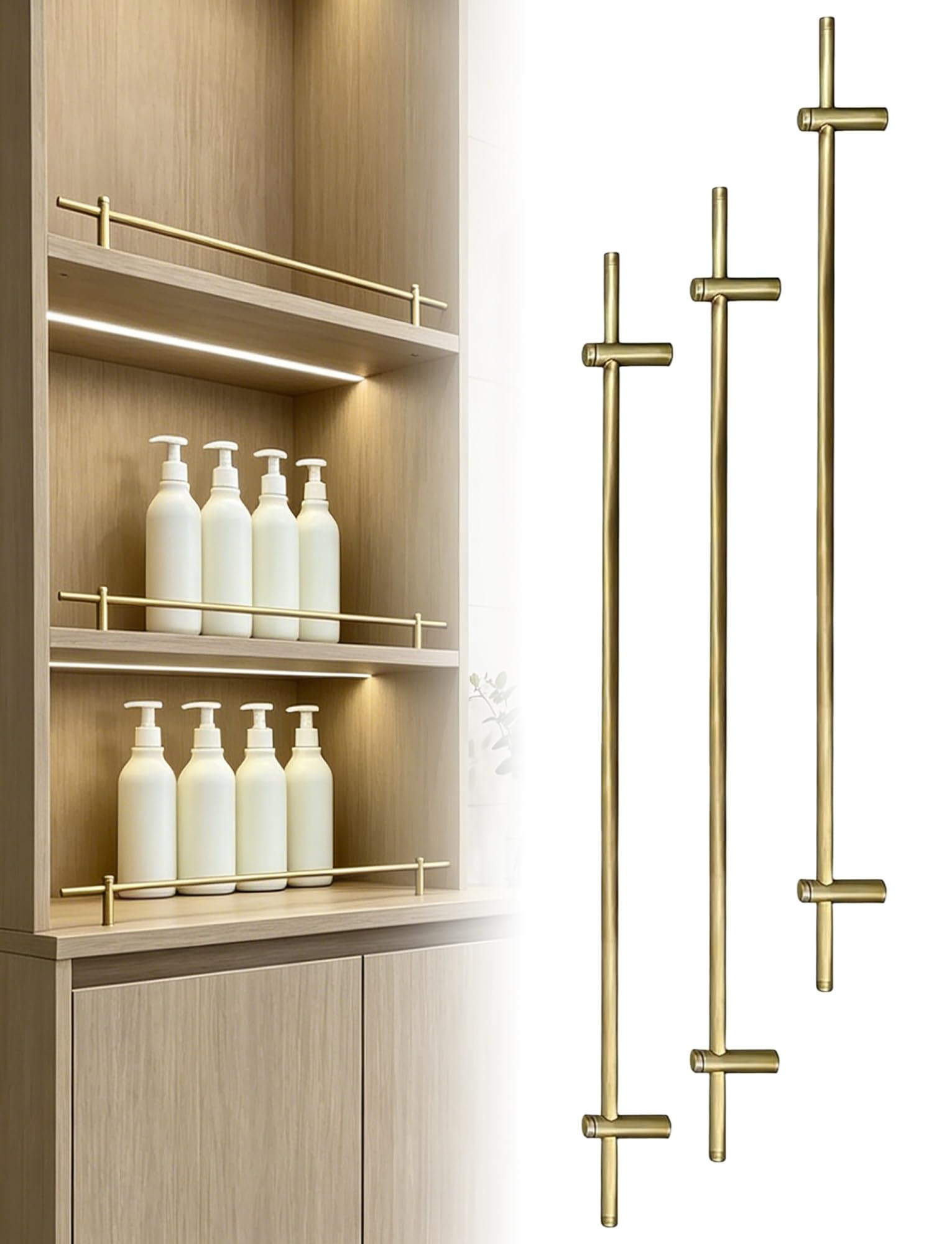 Metal Shelf Guard Rail,Long Floating Railing Rod,Anti-Fall,Prevent Falling Barrier for Gallery Shelves(3pcs,40cm/15.7in)