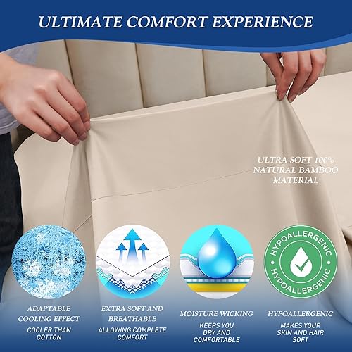 Miniatura 3 de YIYEA Juego de sábanas bajeras y fundas de almohada tamaño individual  Sábana bajera ajustable de viscosa de bambú de primera calidad para personas