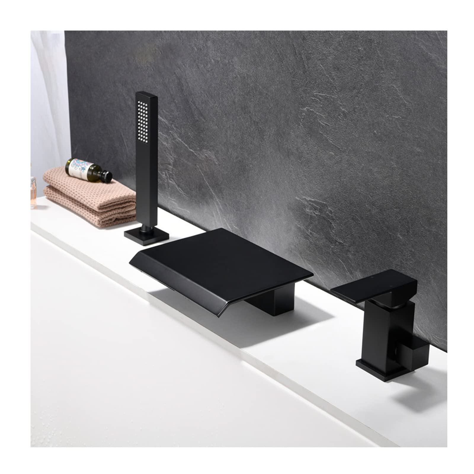 WOTZOV Tub Faucet Set Waterfall Bathtub Faucet With Hand Shower Faucet For Bathroom Sink Brass Tub Faucets With Hose Bathroom Faucets Matte Black Bathtub Faucets