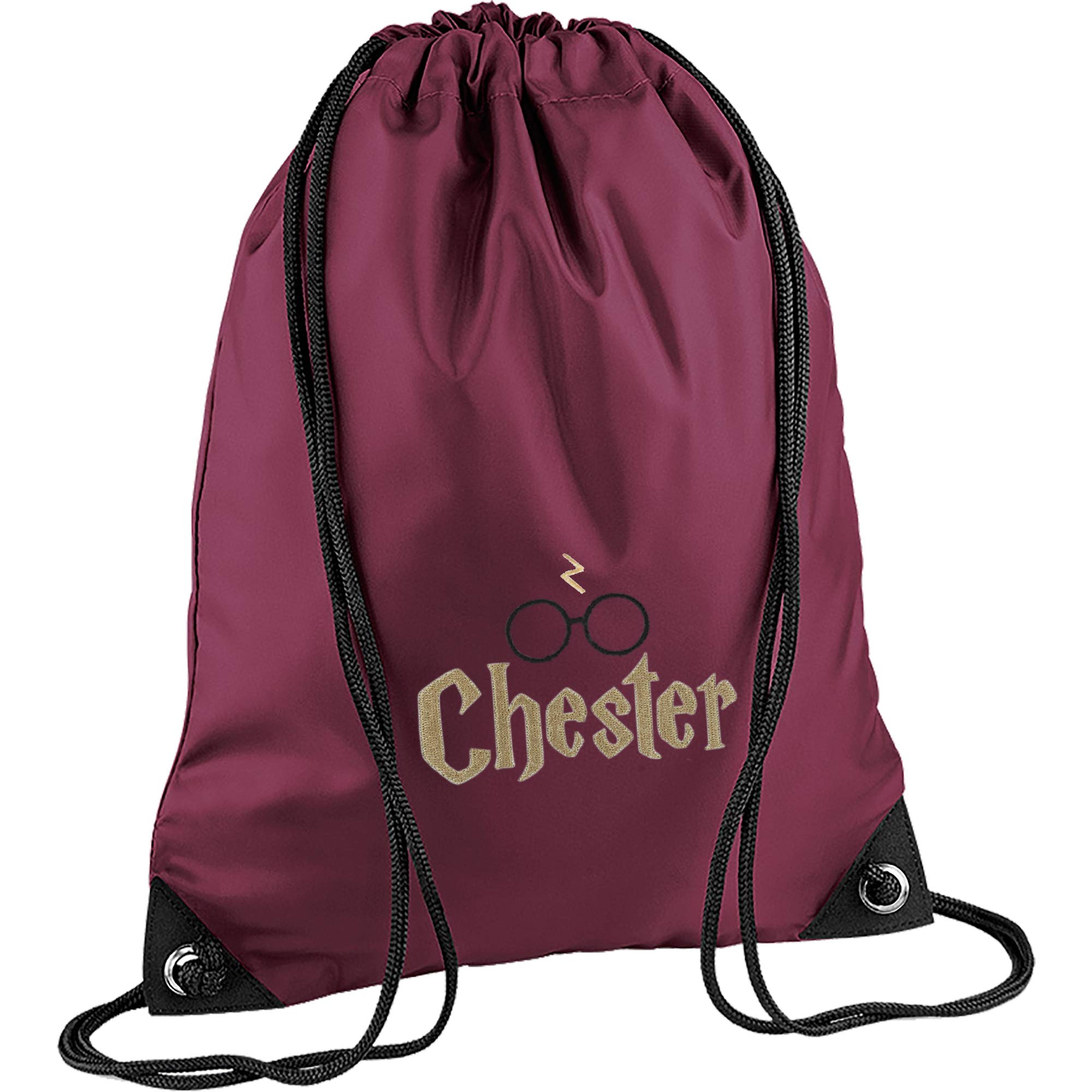 TeddyTs Personalised Wizard School Sports PE Drawstring Gym & Swimming Bag (Burgundy)