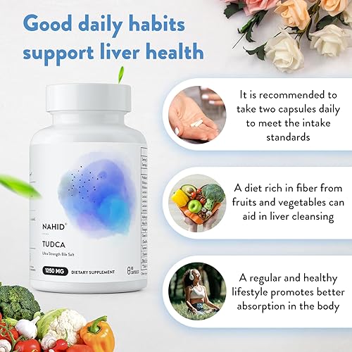 Miniatura 6 de Nahid TUDCA - Suplemento de apoyo hepático de sales biliares de 1250 mg, suplemento de salud hepática, sin OMG, 60 cápsulas