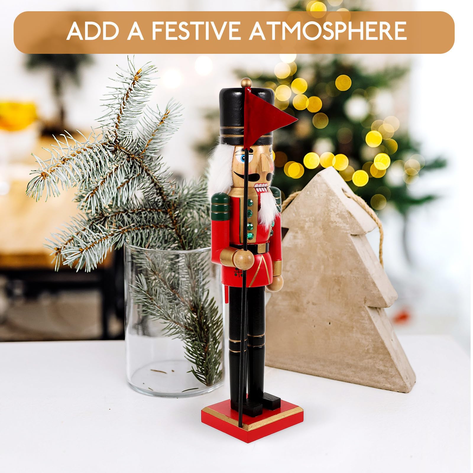 TOYANDONA 3 Piezas Cascanueces de Madera Navideños de Escritorio, Soldado