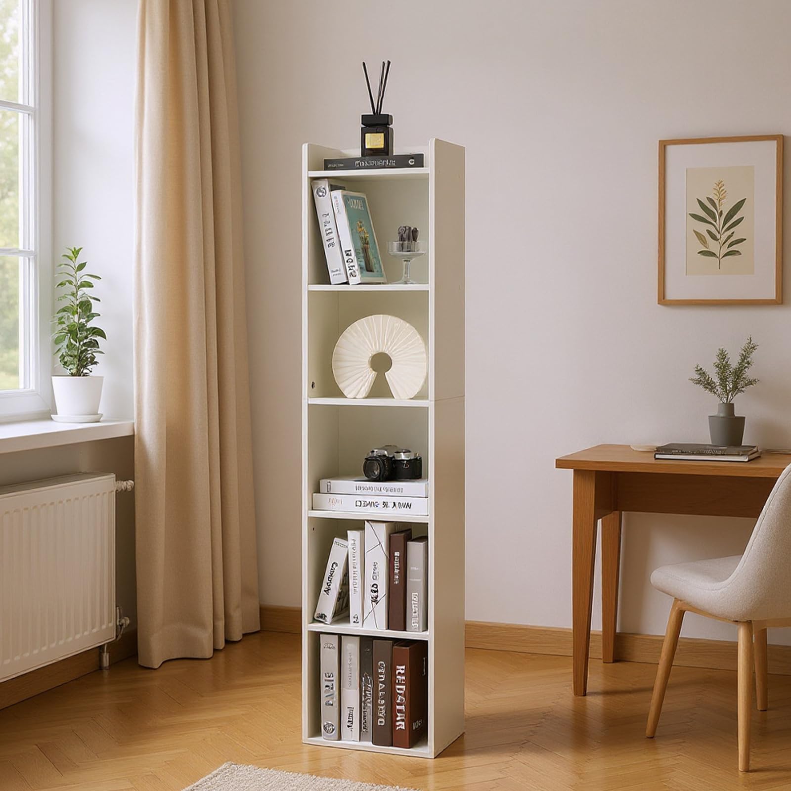 Wysoki wąski drewniany regał na książki, 30 cm szerokości, podłogowy, sufitowy, regał z regulowanymi półkami, 3-poziomowy schowek do sypialni, salonu, gabinetu, kuchni, stylowy