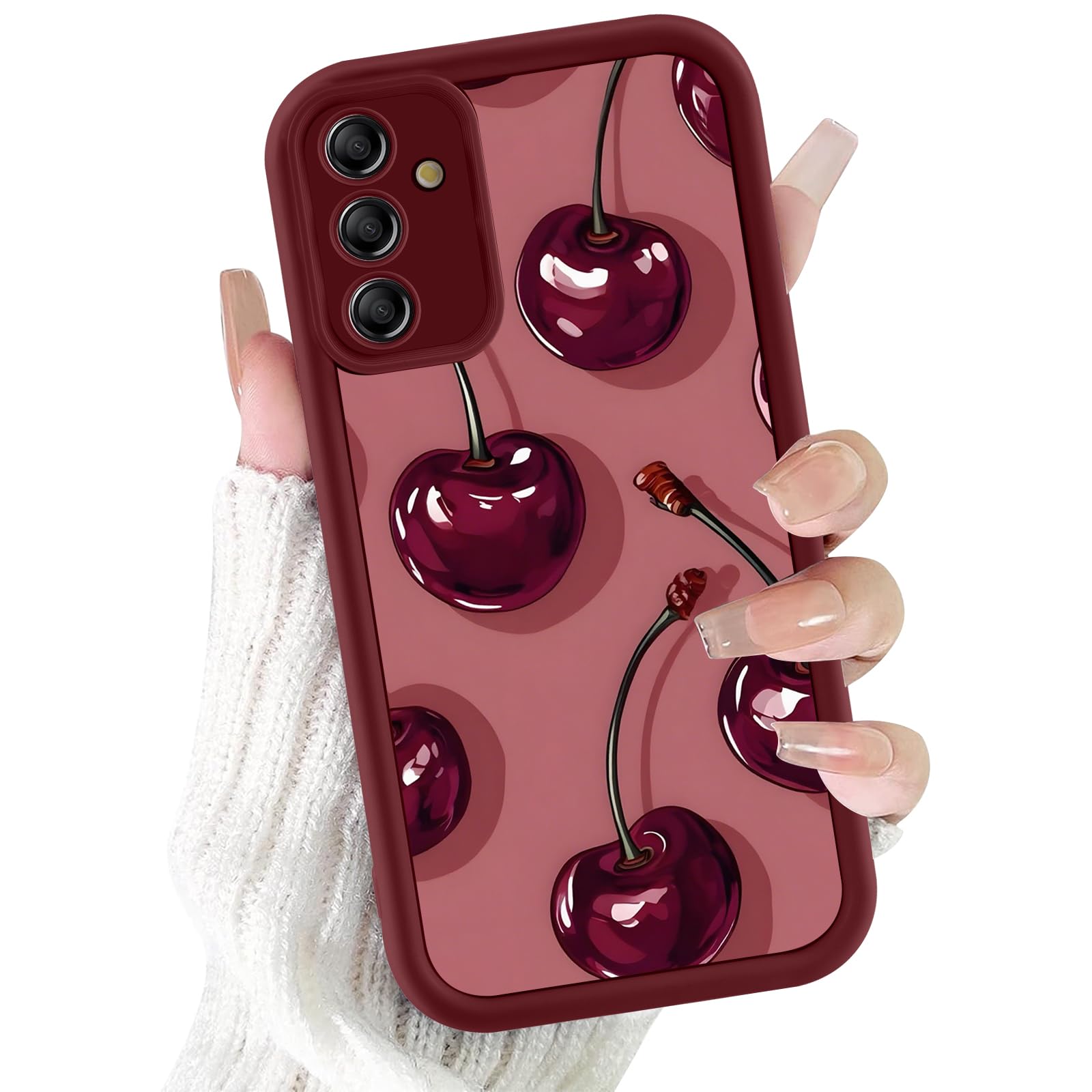 Cover per Samsung Galaxy A16 5G 6,7", Cellulare Rosso Silicone Morbido Custodia per telefono Aesthetic Rosso Ciliegia Motivo Disegno Protezione Fotocamera Antiurto Case per Ragazze Donne