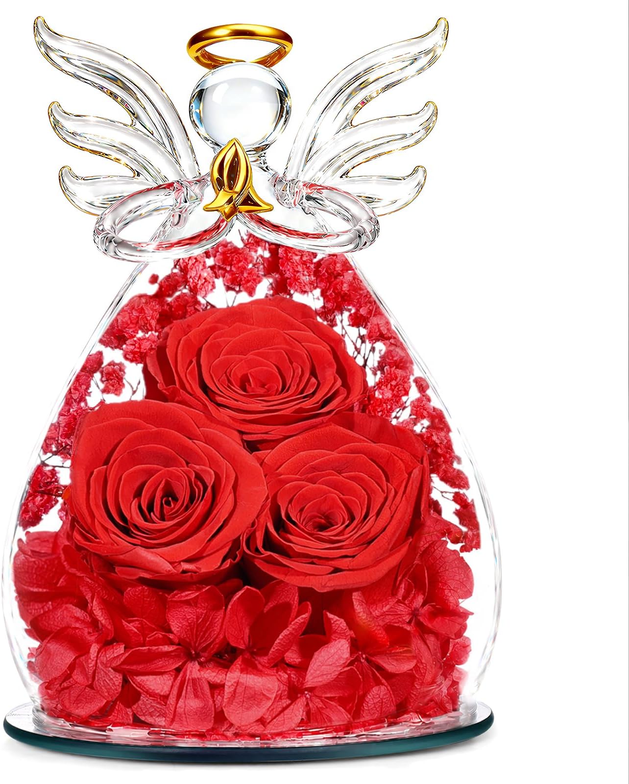 Beferr Birthday Gifts for Mom, Flowers for Delivery Fresh Forever Preserved Rose in Glass Angel Figurine, Anniversary Christian Real Rose for Women Grandma Wife Mother from Daughter Son