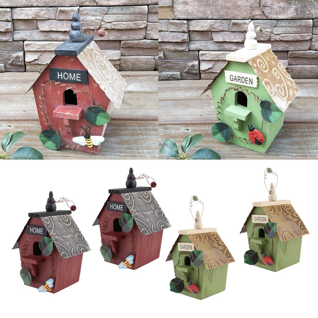 CALANDIS 4 Pieces Country Cottage Wood Bird House Birdhouse Condo Garden A B | | Bird & Wildlife Accessories-image-27