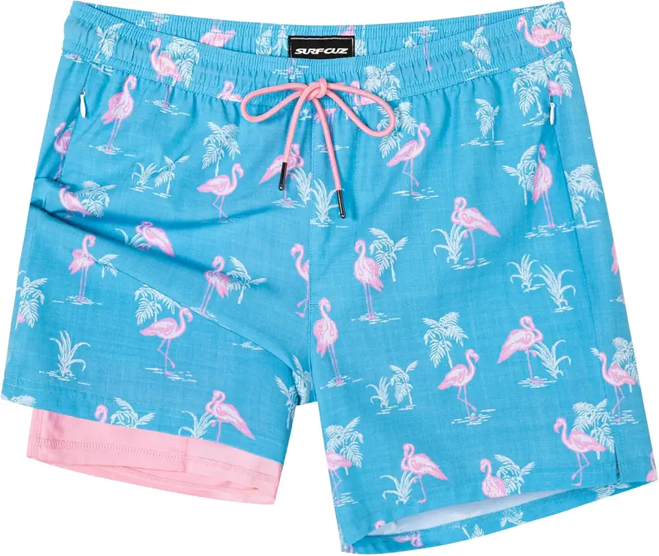 SURF CUZ Mens Swim Trunks with Compression Liner Swimming Trunks 5 Inch Bathing Suit Zipper Pockets Quick Dry Swim Shorts