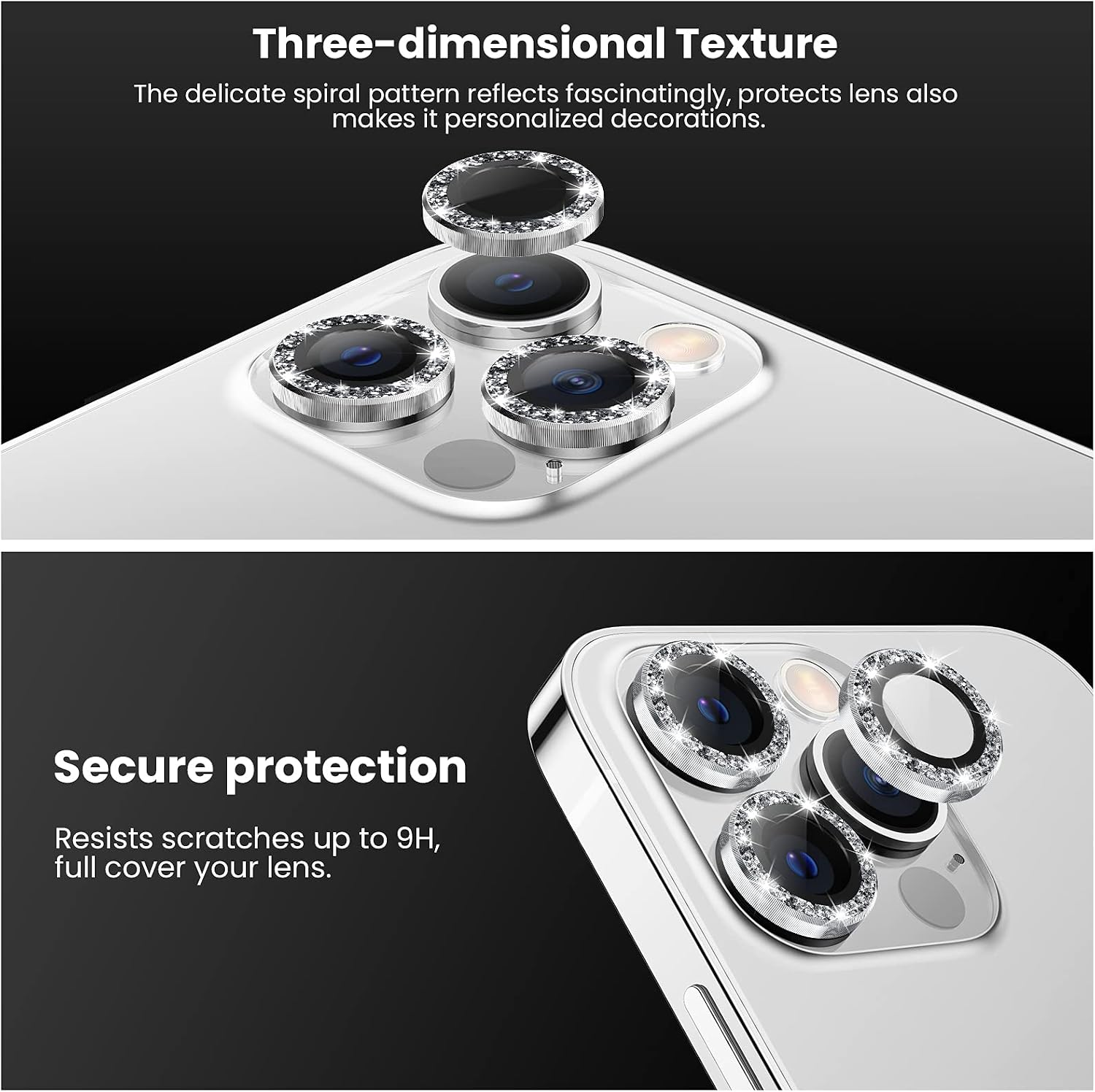 Tensea for iPhone 13 Pro - iPhone 13 Pro Max Camera Lens Protector, 9H Tempered Glass Camera Cover Screen Protector Metal Individual Ring for iPhone 13Pro 6.1 inch iPhone 13 ProMax 6.7 inch 2021