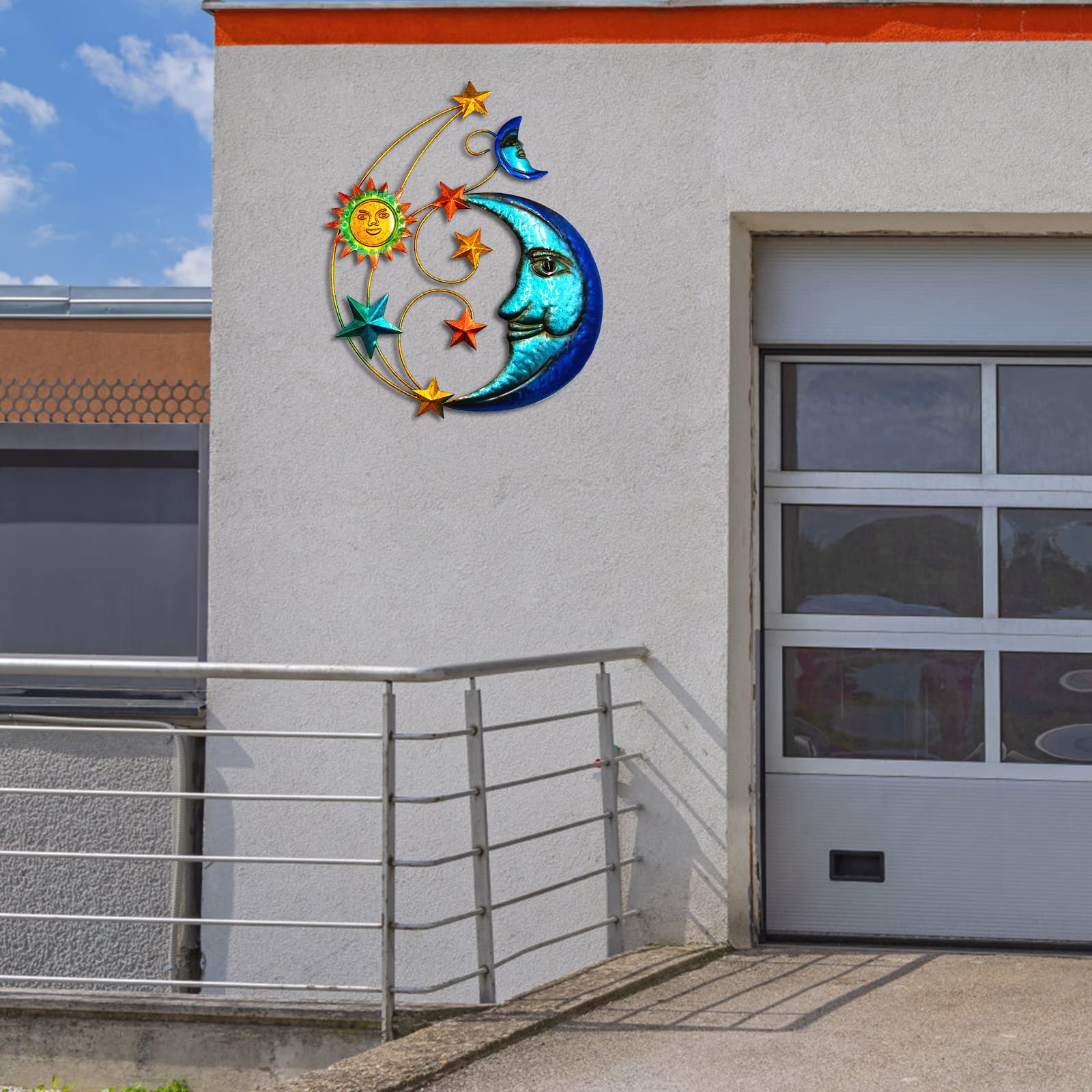 Décoration murale d'extérieur en métal de 43,2 cm, sculpture murale en métal avec lune et étoiles pour décoration murale d'intérieur, salon, chambre à coucher, cour, patio, jardin, clôture, terrasse,