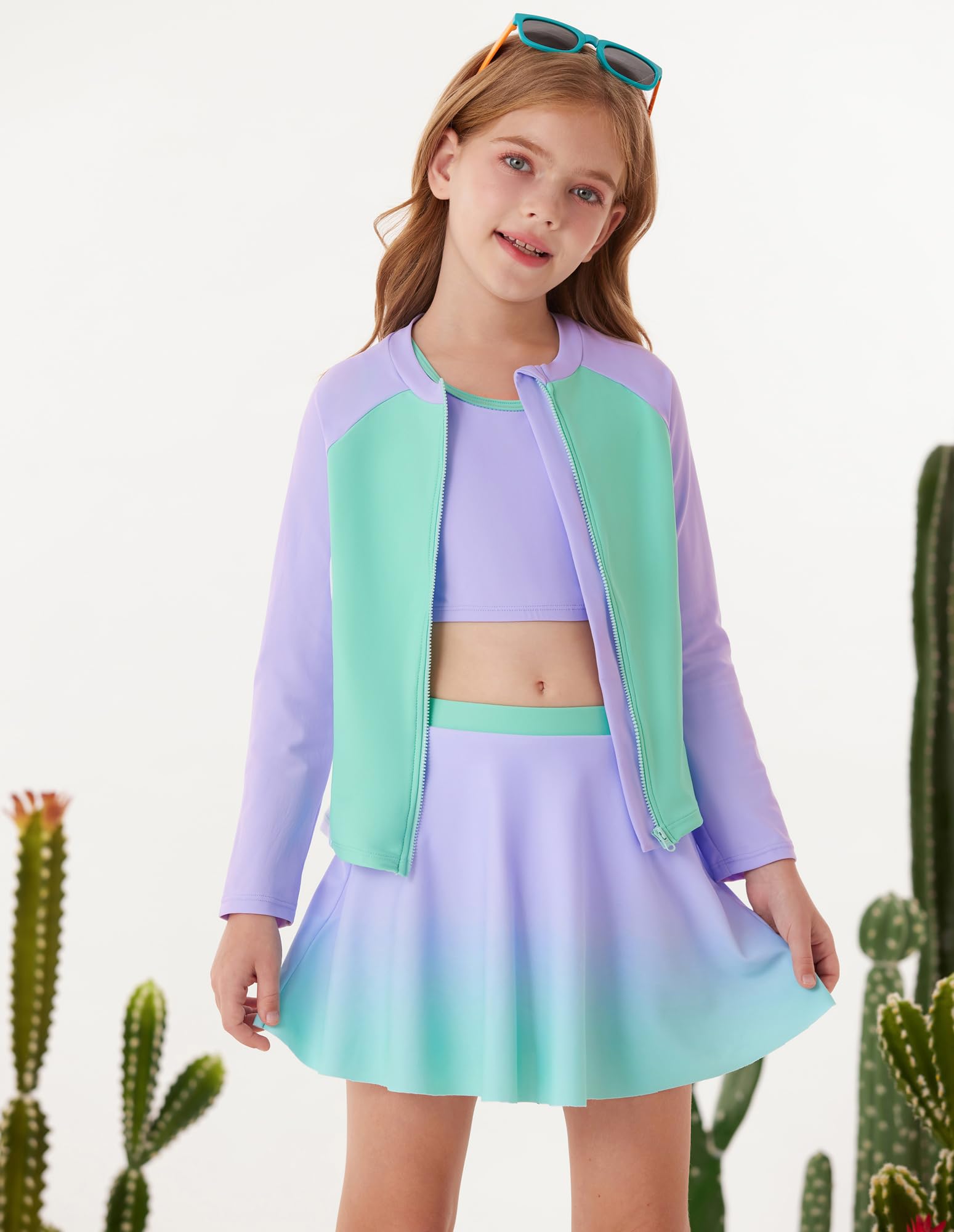 GRACE KARIN Maillot de bain Rash-Guard pour fille - 3 pièces - Maillot de bain 3 pièces - Tankini - Costume de natation pour enfant