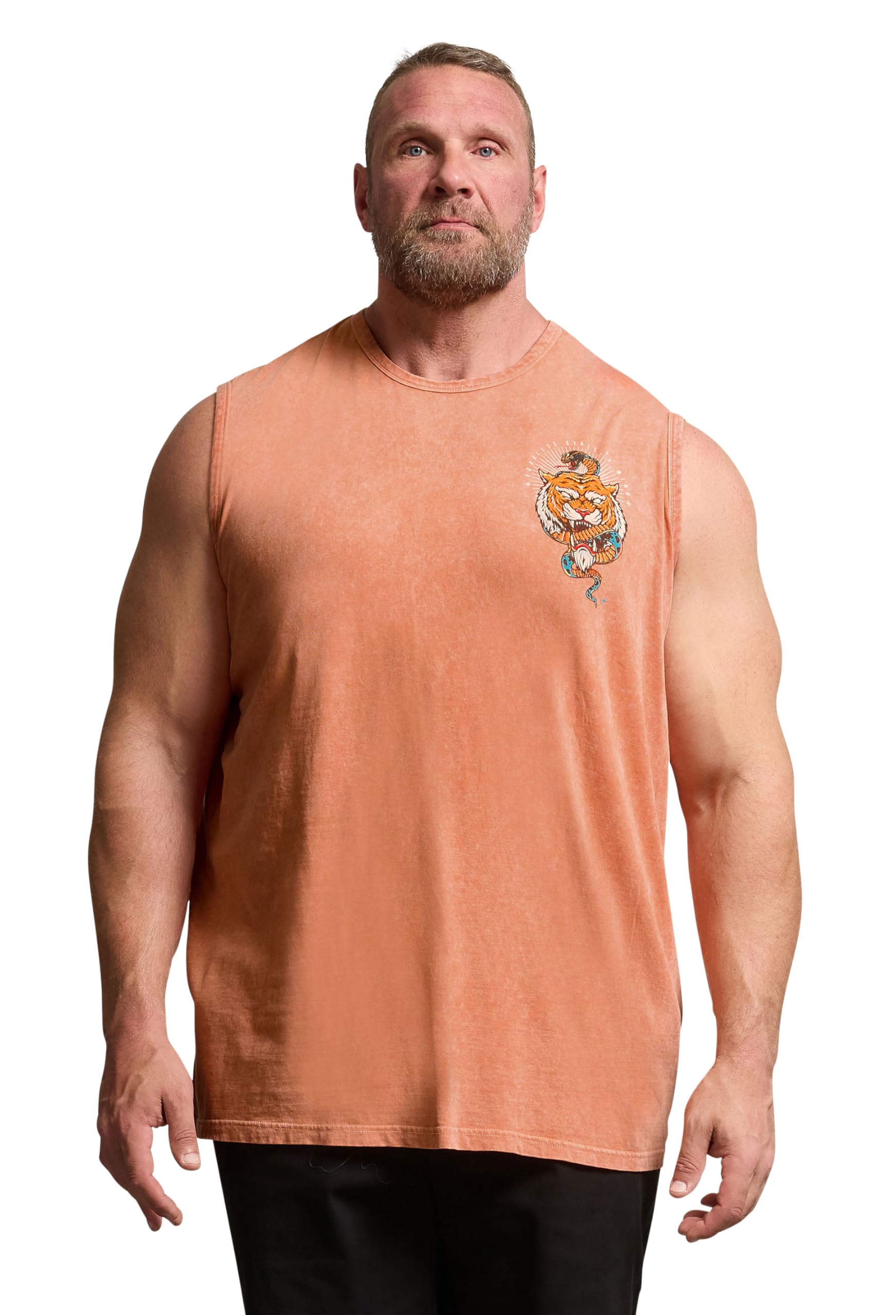 Badrhino Men's Orange Big & Tall Acid Wash Tiger Vest - Plus Size Curve