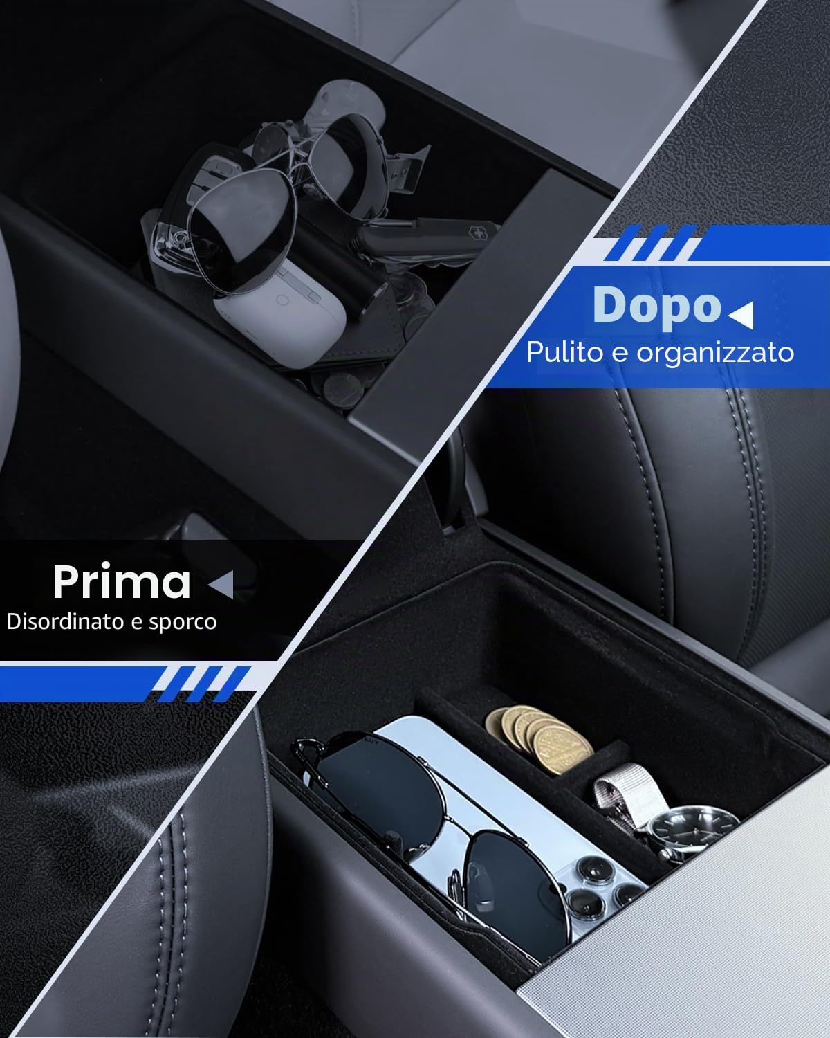 5 pezzi accessori per Tesla Model Y 2025-2026 Juniper console centrale, vassoio organizer in silicone, scatola portaoggetti per braccioli, scatola nascosta e portabevande (Flocking)