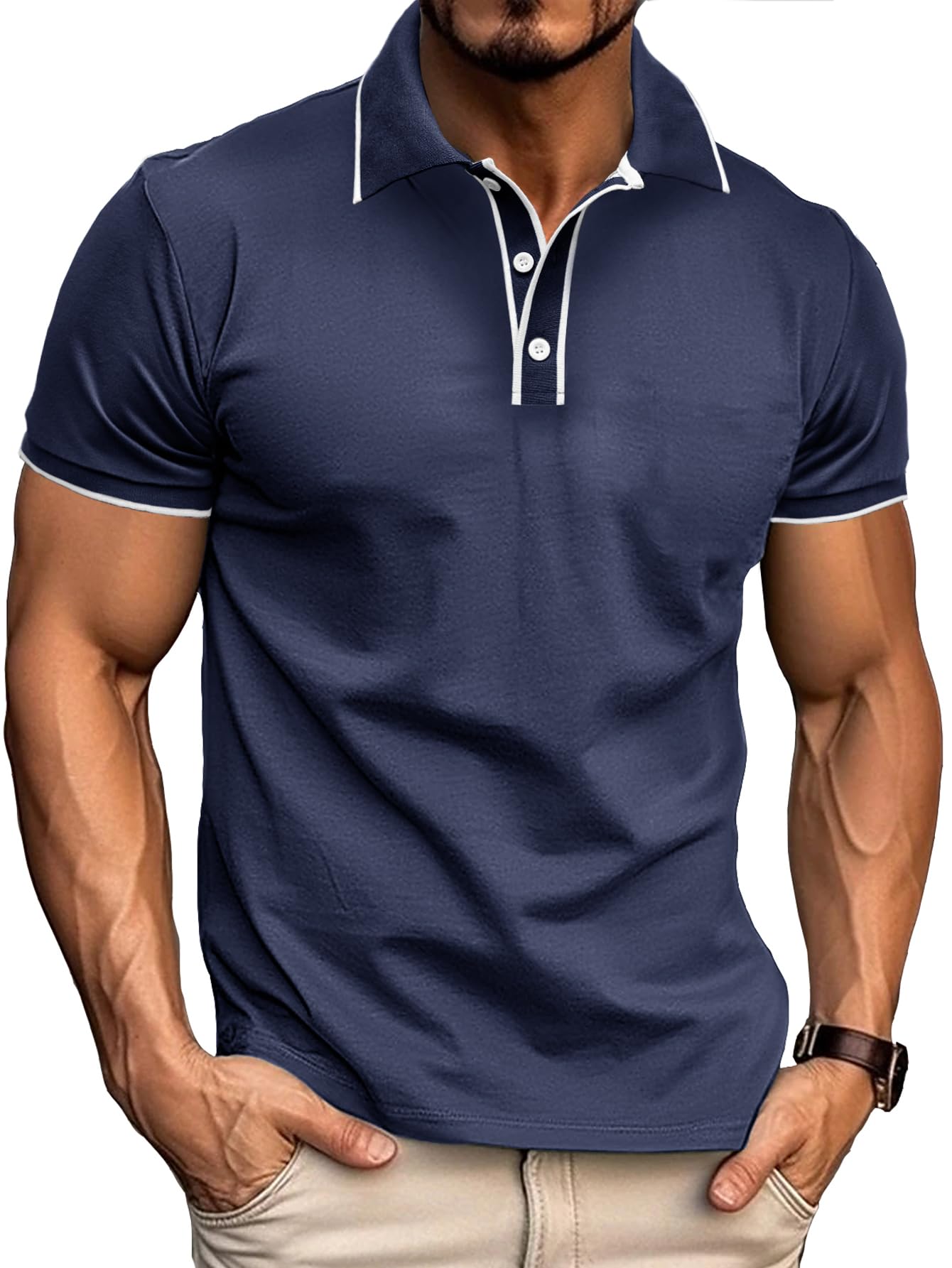 Gleam Ledra Polo Shirts for Men Basic Short Sleeve Shirt Button Solid Color Casual Tees Golf Stylish Tops