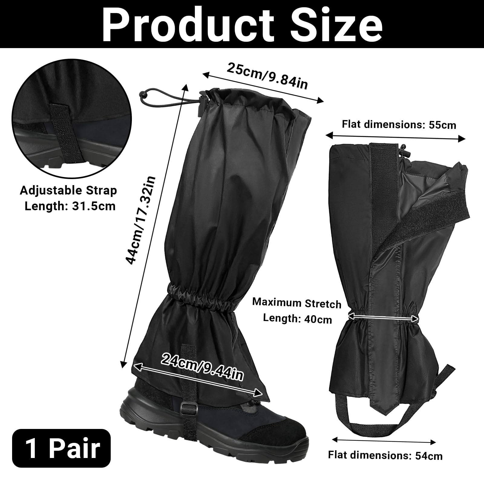 Bellanova Guêtres Imperméables, 1 Paire de Guêtres de Randonnée, Guêtres de Neige Respirantes Antidérapantes pour Ski, Trekking et Activités Outdoor
