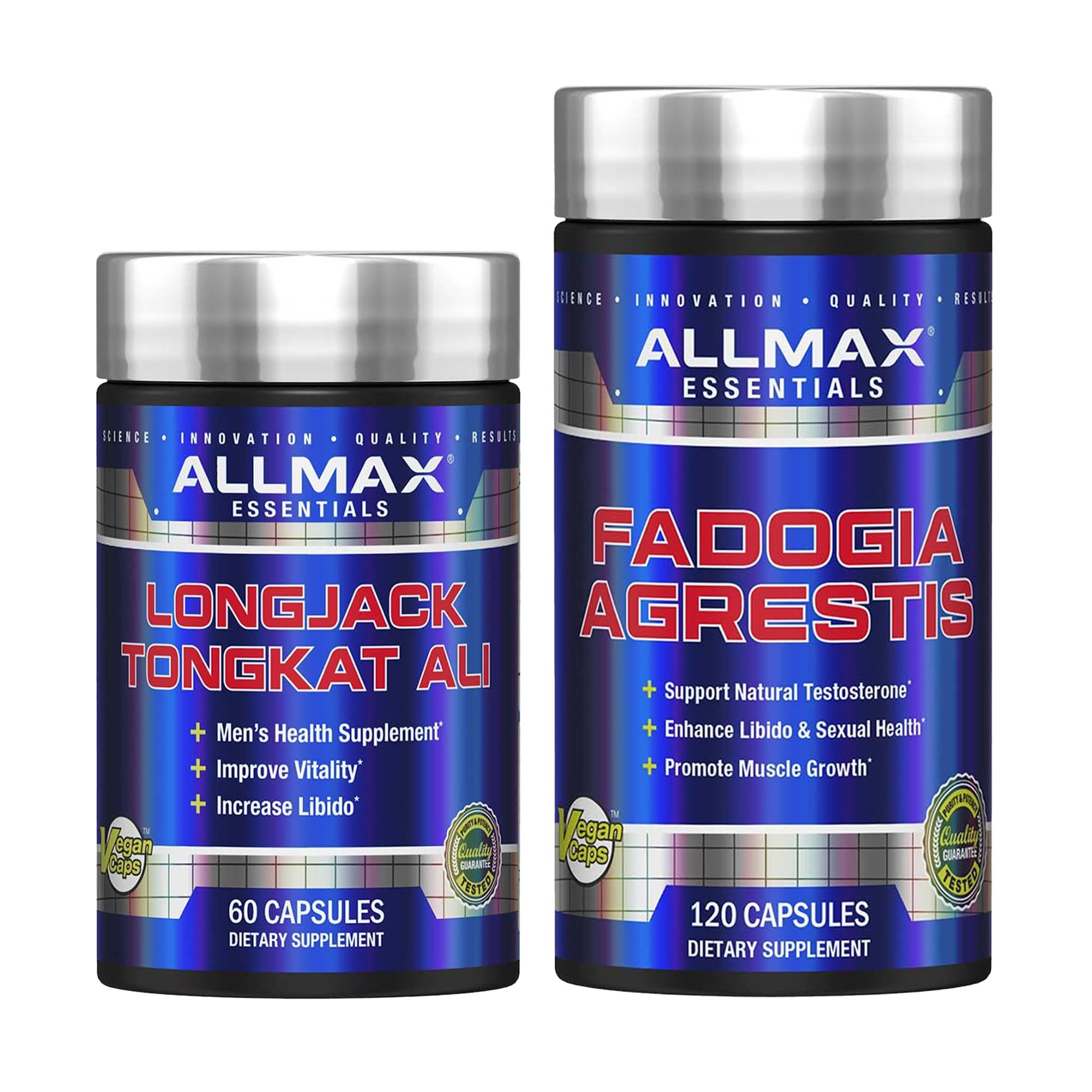 ALLMAX Fadogia Agrestis + Longjack Tongkat Ali – Natural Male Vitality Support Supplement for Men – Energy, Strength, Stamina & Performance Bundle