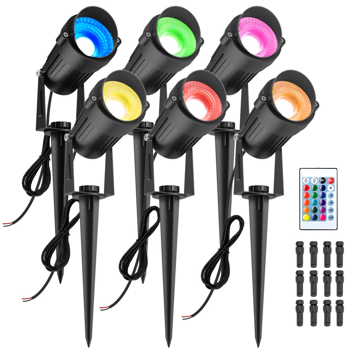 T-SUNUS Low Voltage Landscape Spotlights Christmas Ligths, 16 Color Changing Uplights with Transformer, IP65 Waterproof Remote Control Outdoor Multicolored Spot Light for Garden, Pathway, Yard, Tree