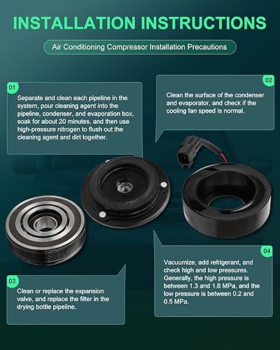 Miniatura 46 de SCITOO Compresor de CA para Acura TSX 2.4L 2004 2005 2006 2007 2008, CO 10849T Compresor de aire acondicionado con embrague 38810RBBA01 10360661