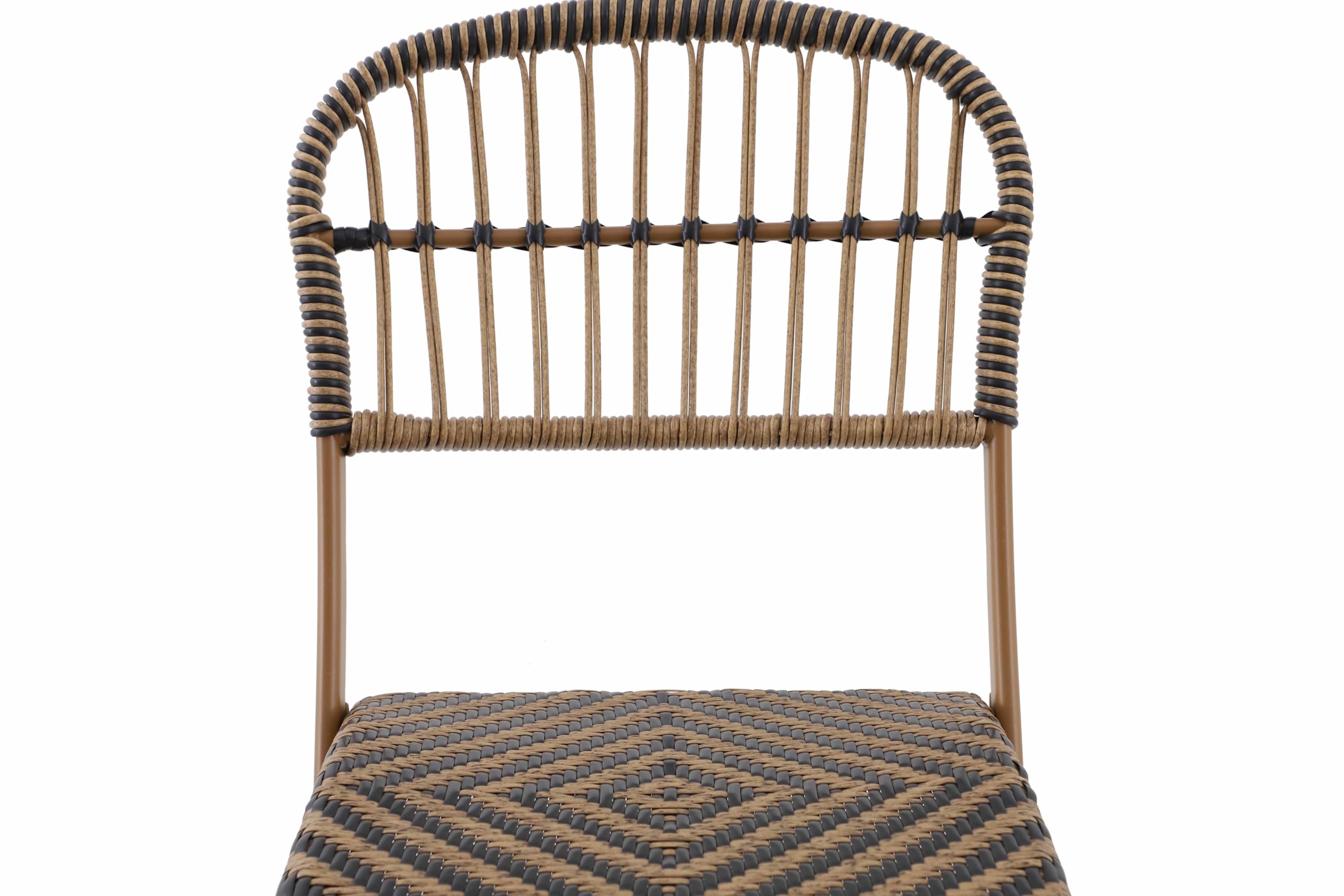 METRO Professional Conjunto Mesa y Sillas de Bistró Agujo, Juego de Muebles de Exterior de 3 Piezas, Acero/Ratán, 2 Sillas, 1 Mesa, Ideal para Terraza y Jardín, Beige/Blanco
