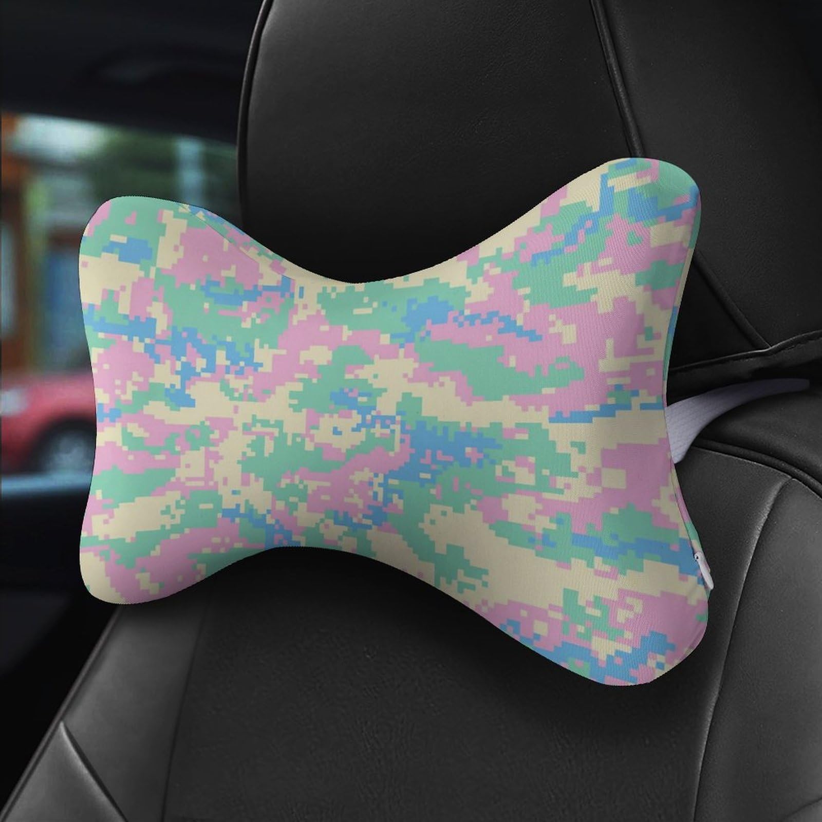 SMAZDFXX Camouflage Pixel Camo Car Neck Pillow Set of 2 Car Seat Head Support Cushion Bone Pillows with Elastic Strap