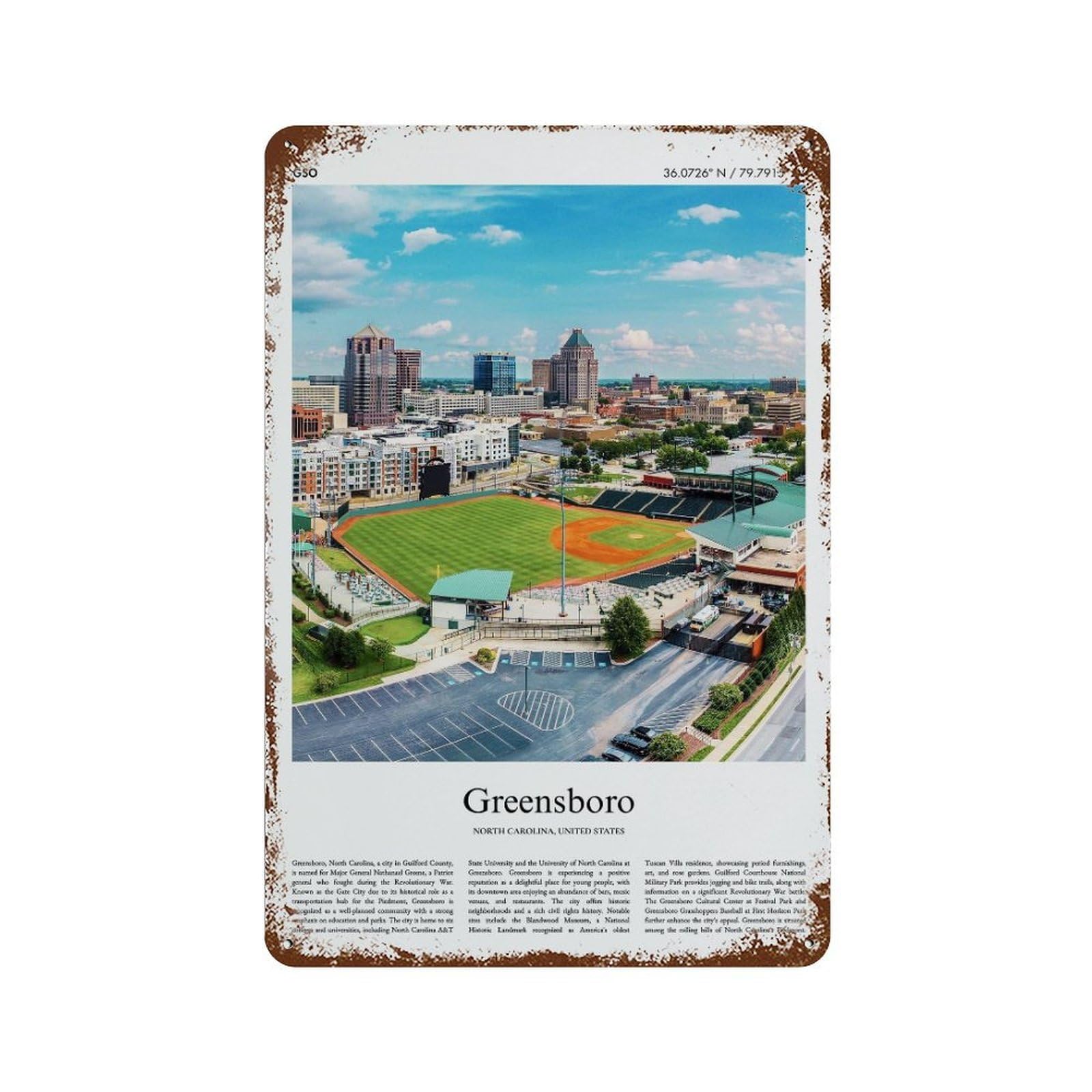 xiaoxiaoshen Greensboro North Carolina, United States, USA City Scenery Wall Decor Art Metal Tin Poster Modern Home Decor Art Home Bar Shop Decorations Vintage Sign 30x20cm