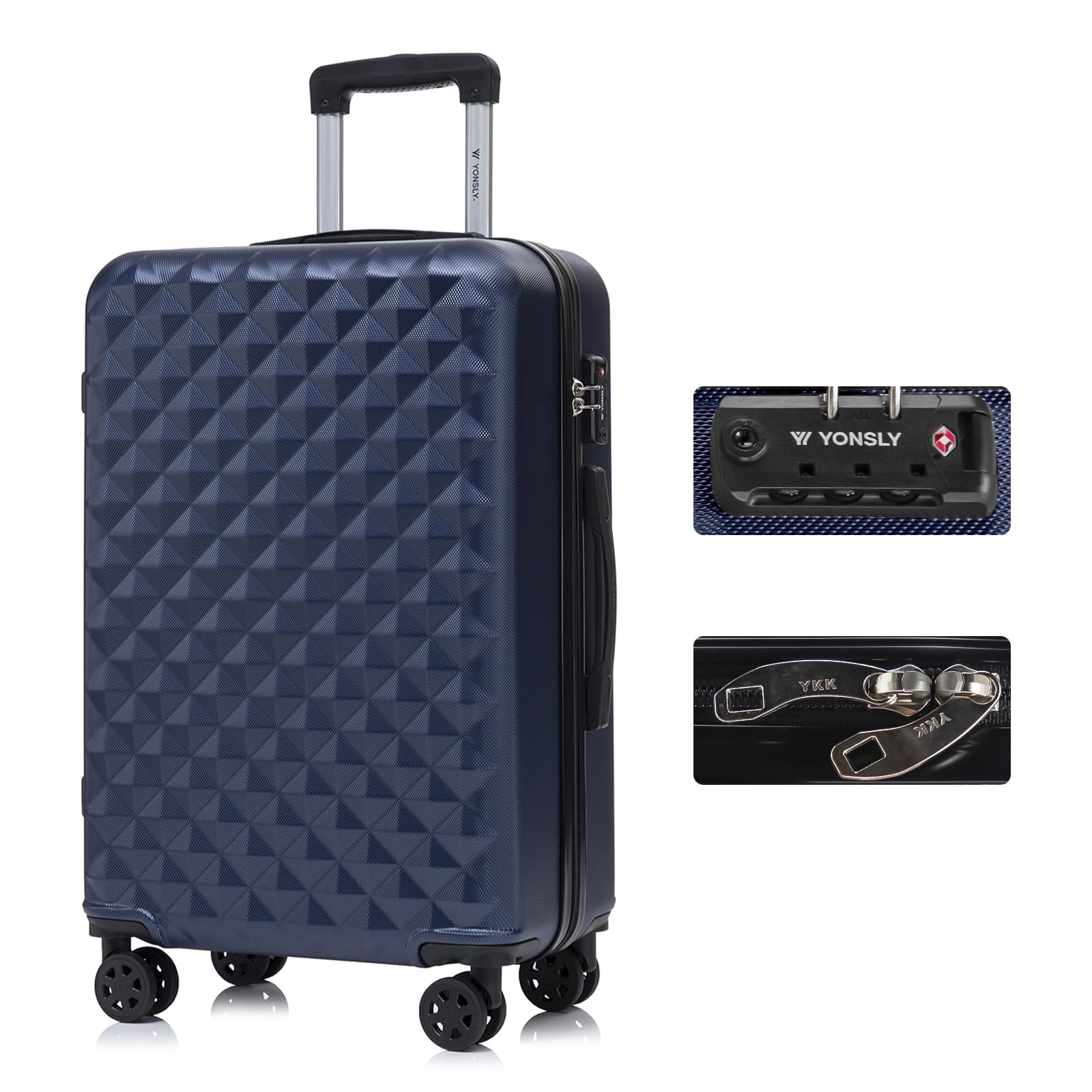 YONSLY Trolley Koffer Set, Reisekoffer, Rollkoffer Handgepäck, Kabinkoffer Suitcase, Gepäckset mit 360° Rollen, Hartschalenreisekoffer, Zahlenschloss, Gummigriff