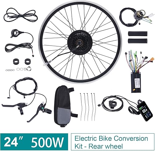 Miniatura 5 de Kit de conversión de bicicleta eléctrica de 24 pulgadas, rueda delantera y trasera, kit de conversión de motor de bicicleta eléctrica de 36 V 500 W,