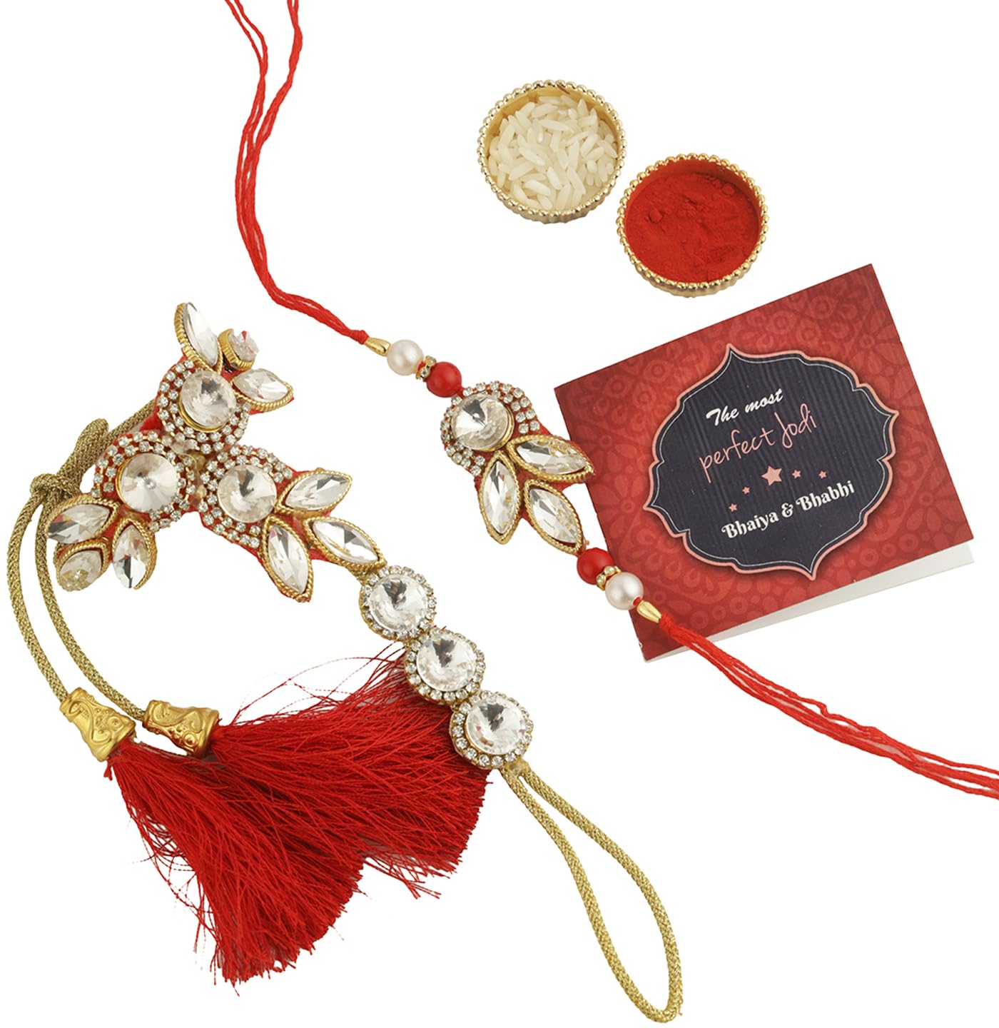 TIED RIBBONS Unisex Adult Rakhi For Brother And Bhabhi Combo - Designer Rakhi Set Of 2 With Greeting Card And Tikka - Bracelet Lumba Rakhi For Bhaiya Bhabhi - Couple Rakhi For Rakshabandhan (B0D6GMNNK1) Amazon Price History, Amazon Price Tracker