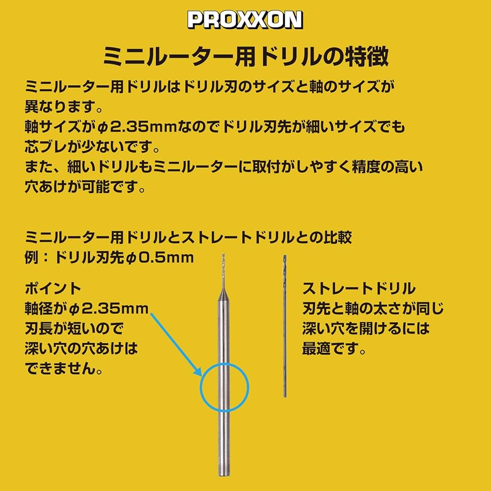 Amazon.co.jp: プロクソン(PROXXON) 小径ドリル3本 【ドリル径0.5mm 軸