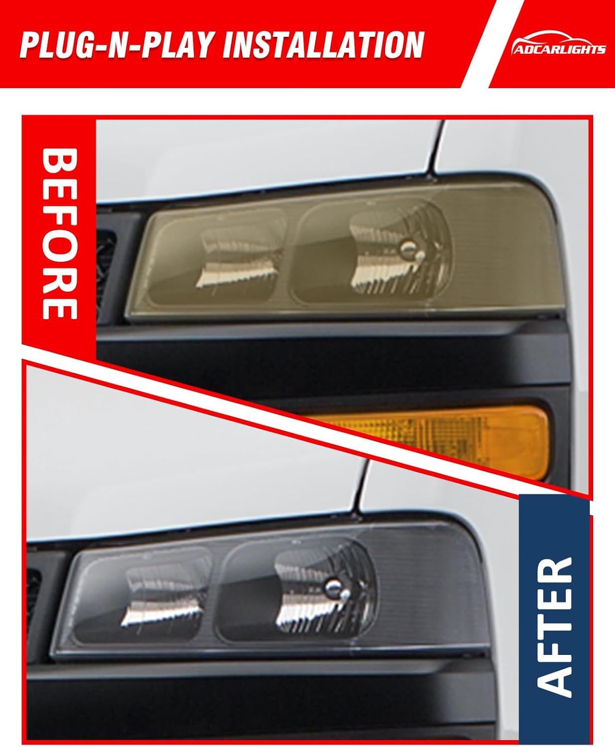 Headlight Assembly for Chevy 03-24 Express GMC Savana 1500/2500/3500/4500 Headlamp with Black Housing Clear Lens Corner Amber Replacement Left+Right（W/O Bulbs）