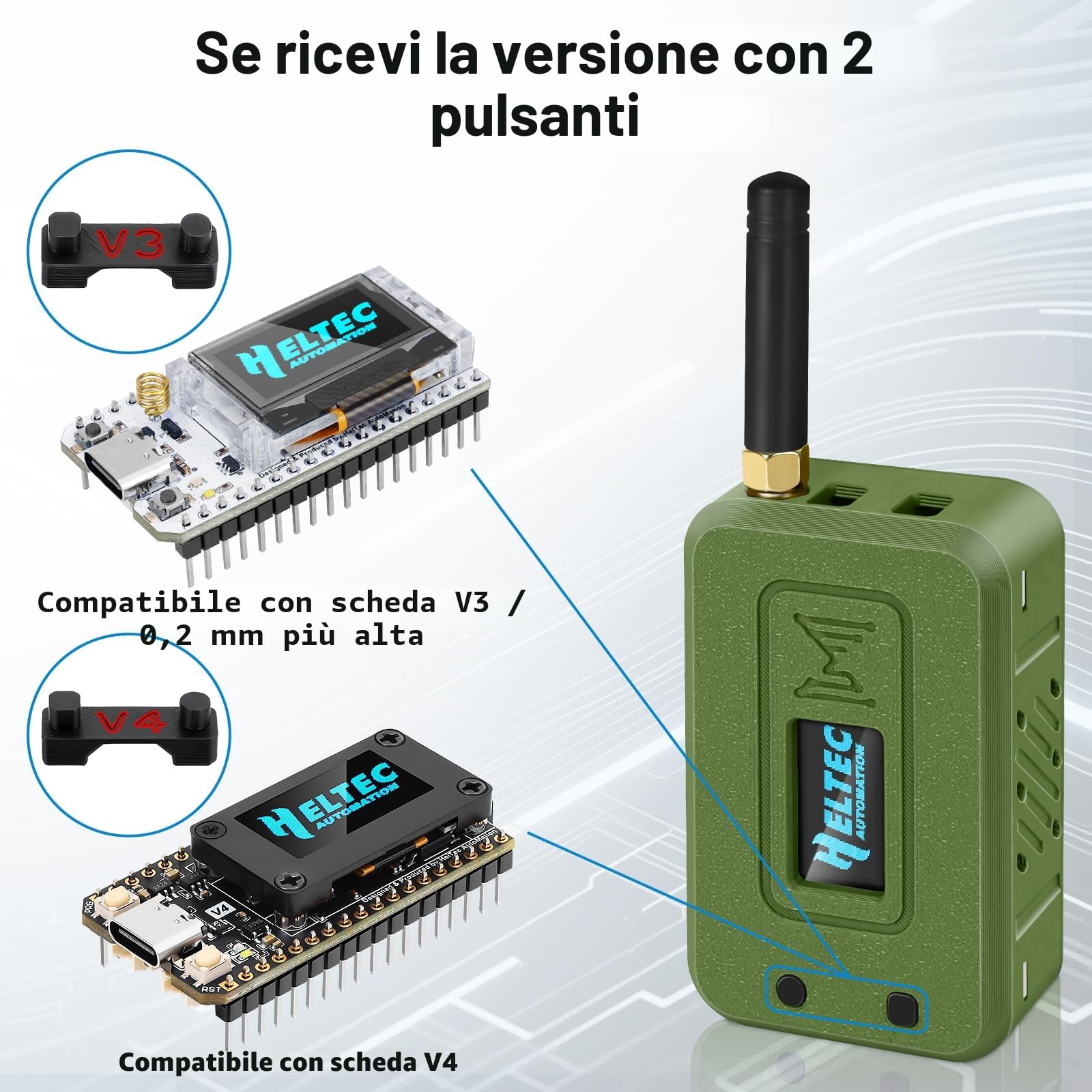 2 Set ESP32 LoRa V3 Modulplatine con Antenna 868 MHz + Batteria 3000 mAh + Custodia Protettiva con WLAN Integrato Bluetooth SX1262 CP2102 Display OLED 0,96" Tipo C per Arduino Lora Meshtastic IoT (N35